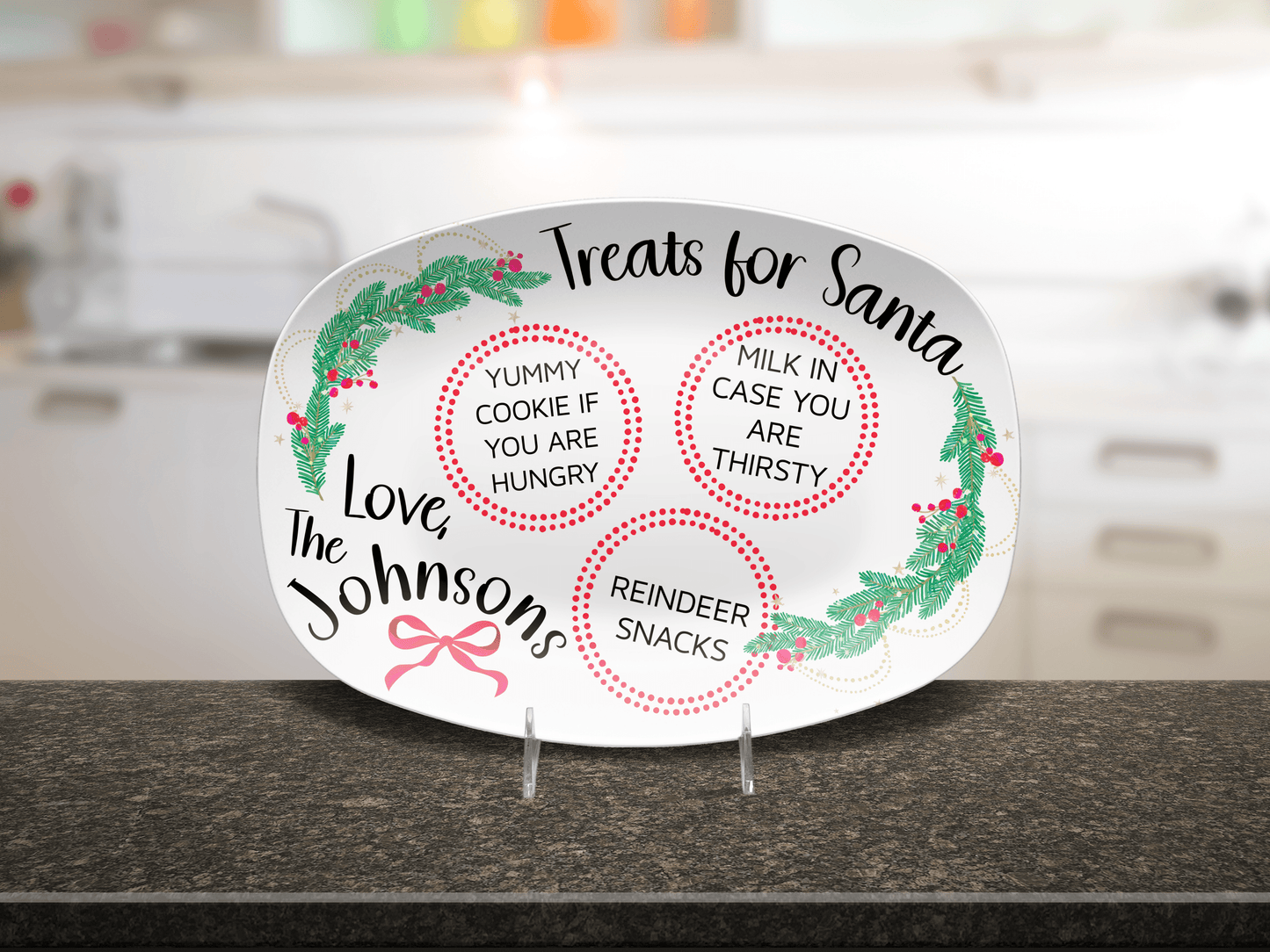 Custom Santa Cookie Platter Milk Mug Set, Christmas Plate for Reindeer Treats Milk for Santa Tray, Personalized Family Name Holiday Bundle