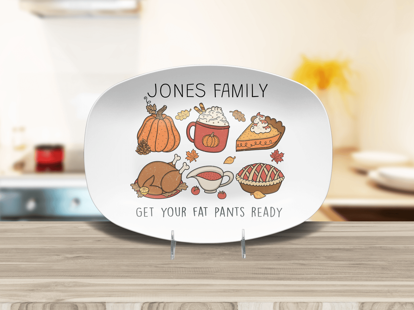 Custom Thanksgiving Platter Funny, Family Tradition Dinner Serving Plate, Personalized Get Your Fat Pants Ready Serving Tray 10 x 14" Plate