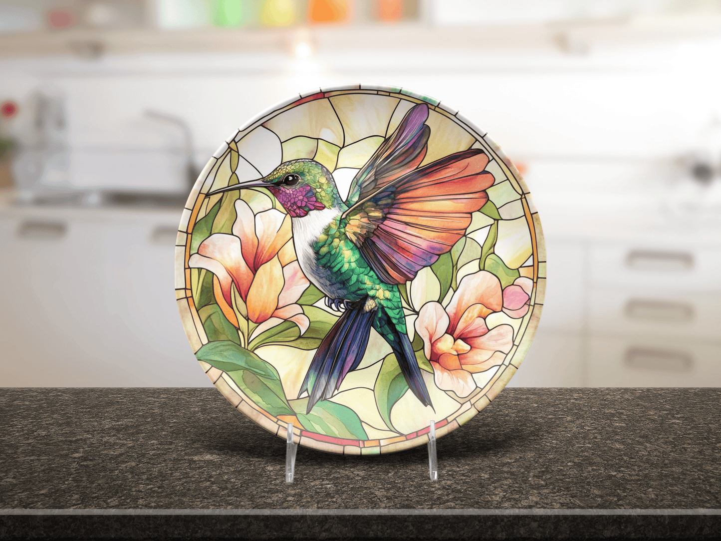 Hummingbird Party Plates – Faux Stained Glass 10 Inch Durable Dinnerware Set