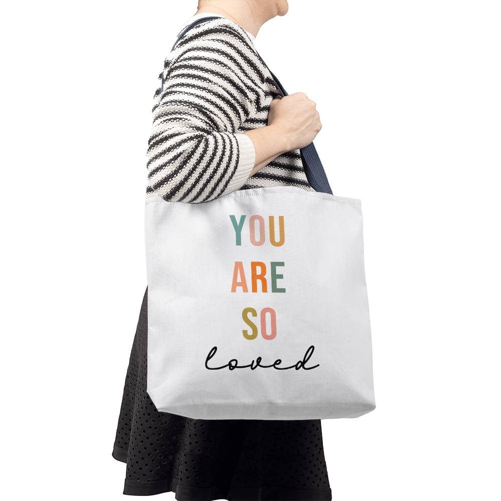 You are So Loved Tote Bag, Positive Affirmation Boho Minimalist Around Town Gift for Her, Best Friend Self-Care Motivational Inspiration