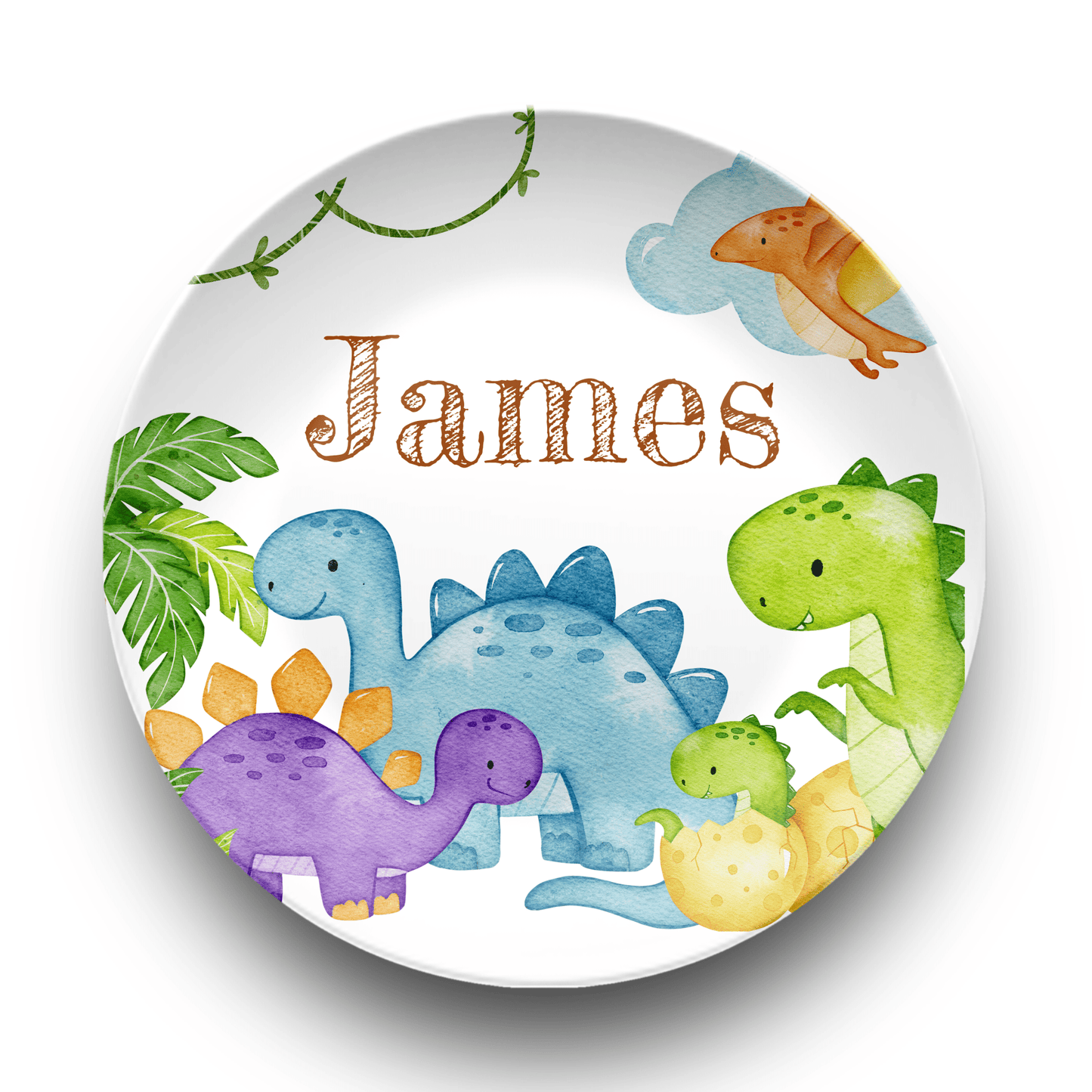 Dinosaur Plate, Bowl, Placemat, Fork, and Spoon Dinnerware Set - Custom Name