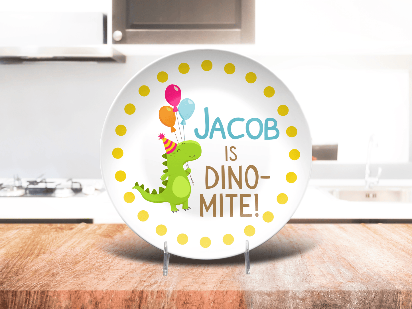 Personalized Birthday Plate Boy, Custom Dinosaur Cake Smash Plate for Kids, Cute Dinomite Happy 1st Bday Photo Shoot Toddler Gift Child Name