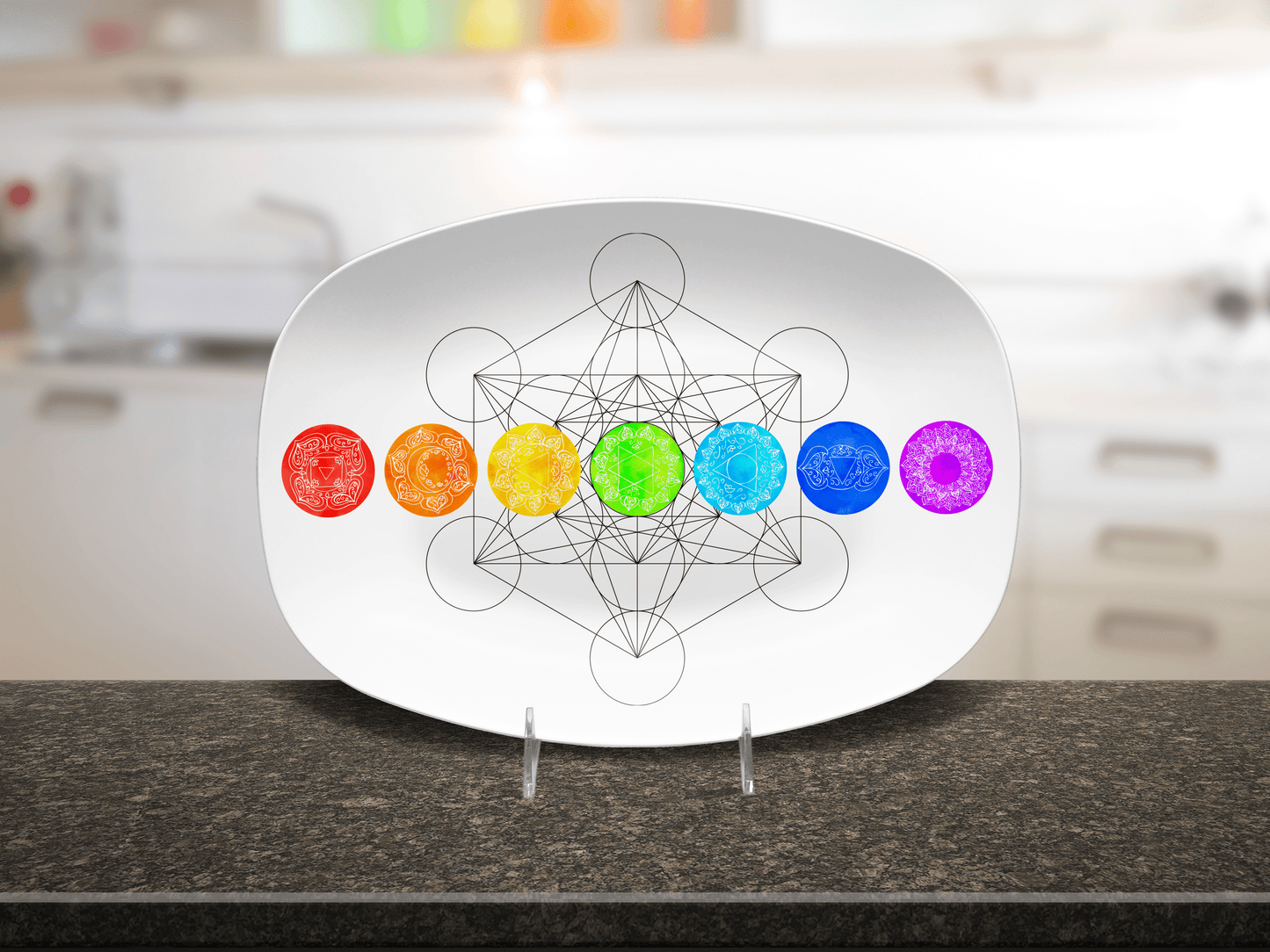 Chakras Rainbow Platter, Metaphysical Wellness Serving Plate, Mindfulness Meditation Tray, Spiritual Root Crown Chakra Yoga Reiki Mystical
