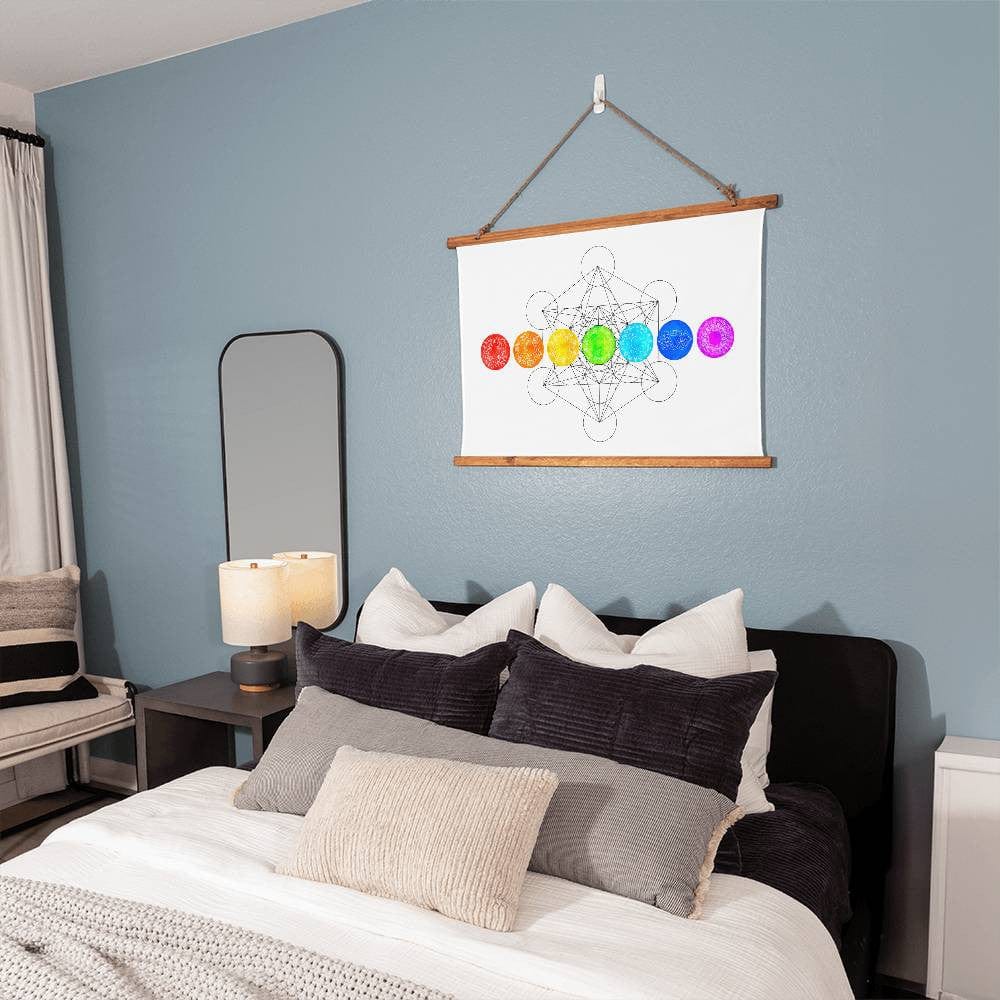 Metatron's Cube Sacred Boho Wood Framed Hanging Tapestry