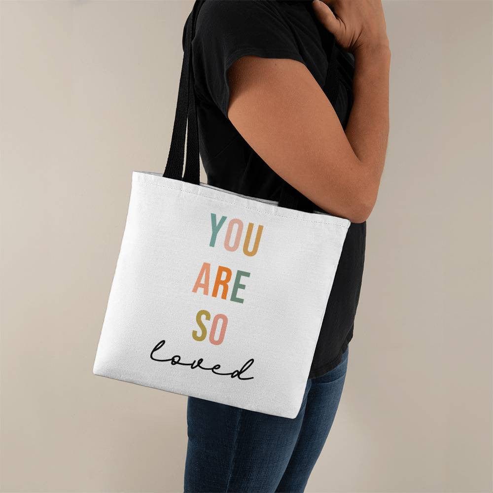 You are So Loved Tote Bag, Positive Affirmation Boho Minimalist Around Town Gift for Her, Best Friend Self-Care Motivational Inspiration