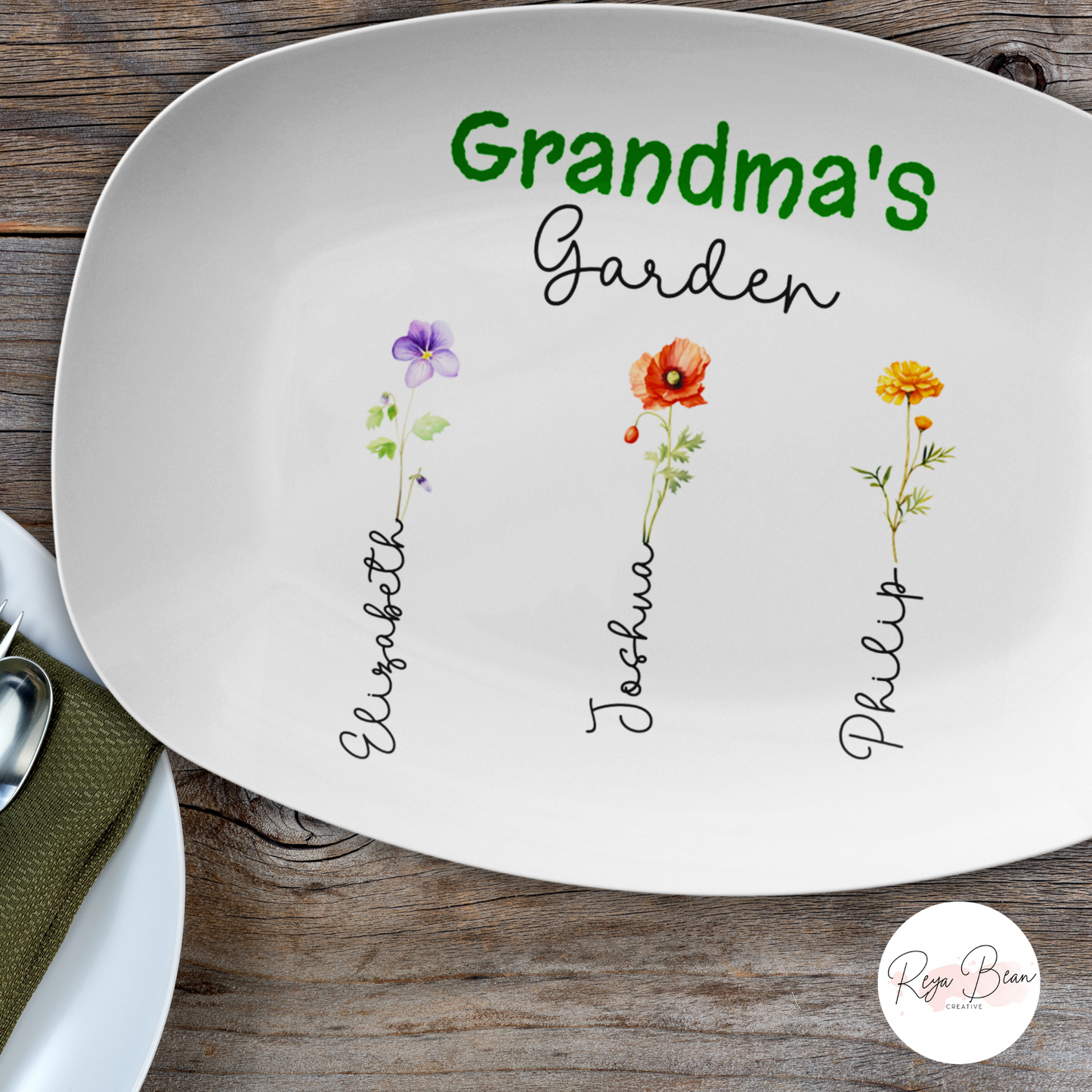 Grandma's Custom Kids Grandkids Birth Flower Platter