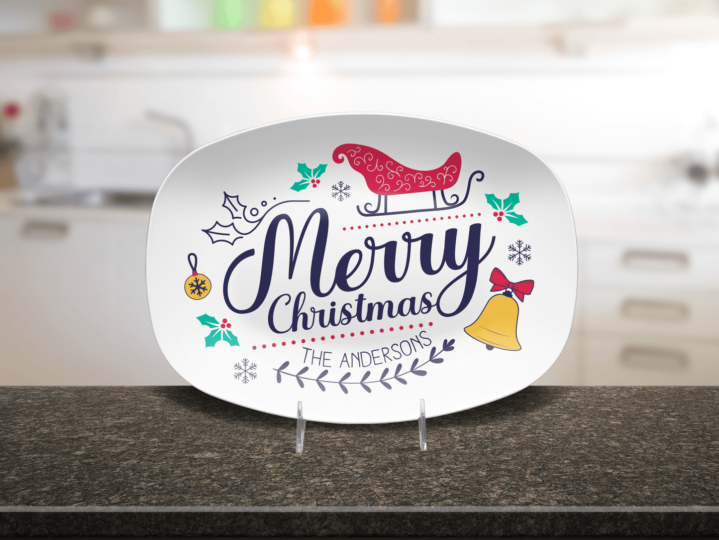 Custom Merry Christmas Platter, Unbreakable BPA-Free 10 x 14"