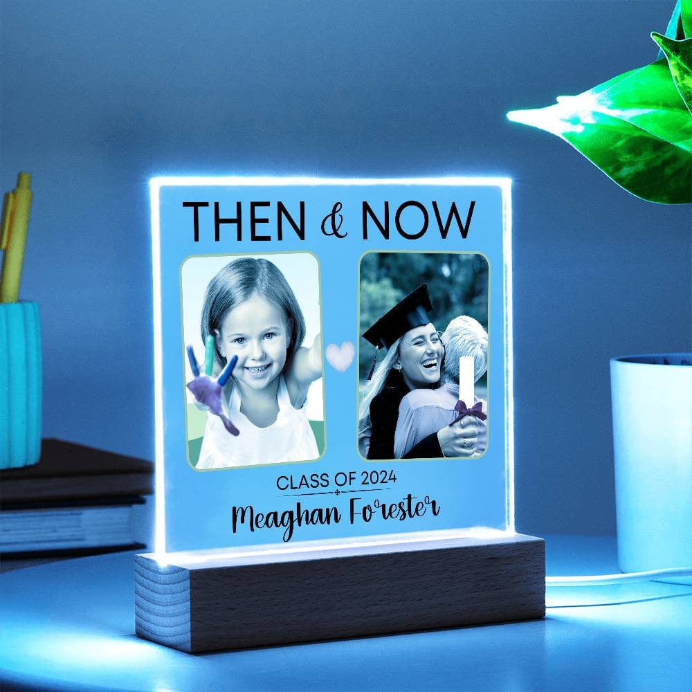 Custom Class of 2024 Graduation Day Photo Gift for Daughter, Then & Now Granddaughter Baby Photo Light Up Acrylic Square Plaque