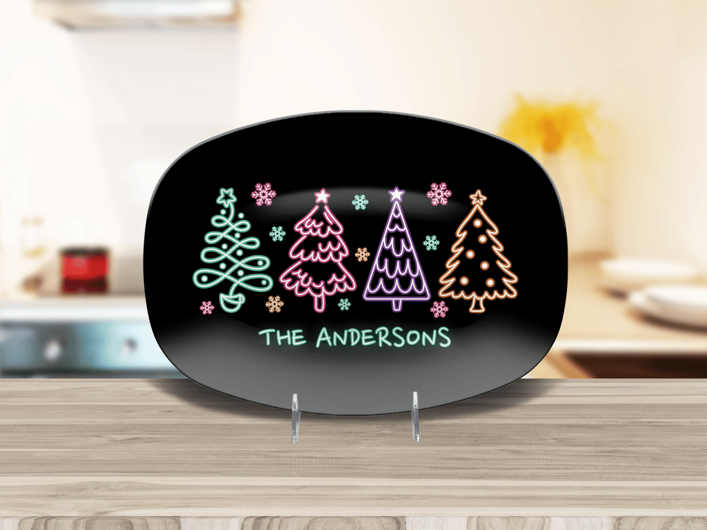 Custom Neon Christmas Platter – Unbreakable BPA-Free Holiday Serving Tray 10x14