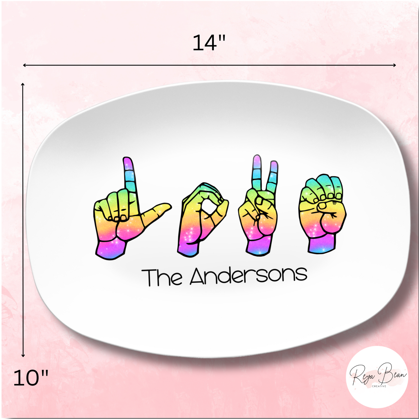 Sign Language Custom Family Name Platter, Personalized ASL Love Keepsake Display Tray, Rainbow Deaf Culture Serving Plate Dinnerware Decor