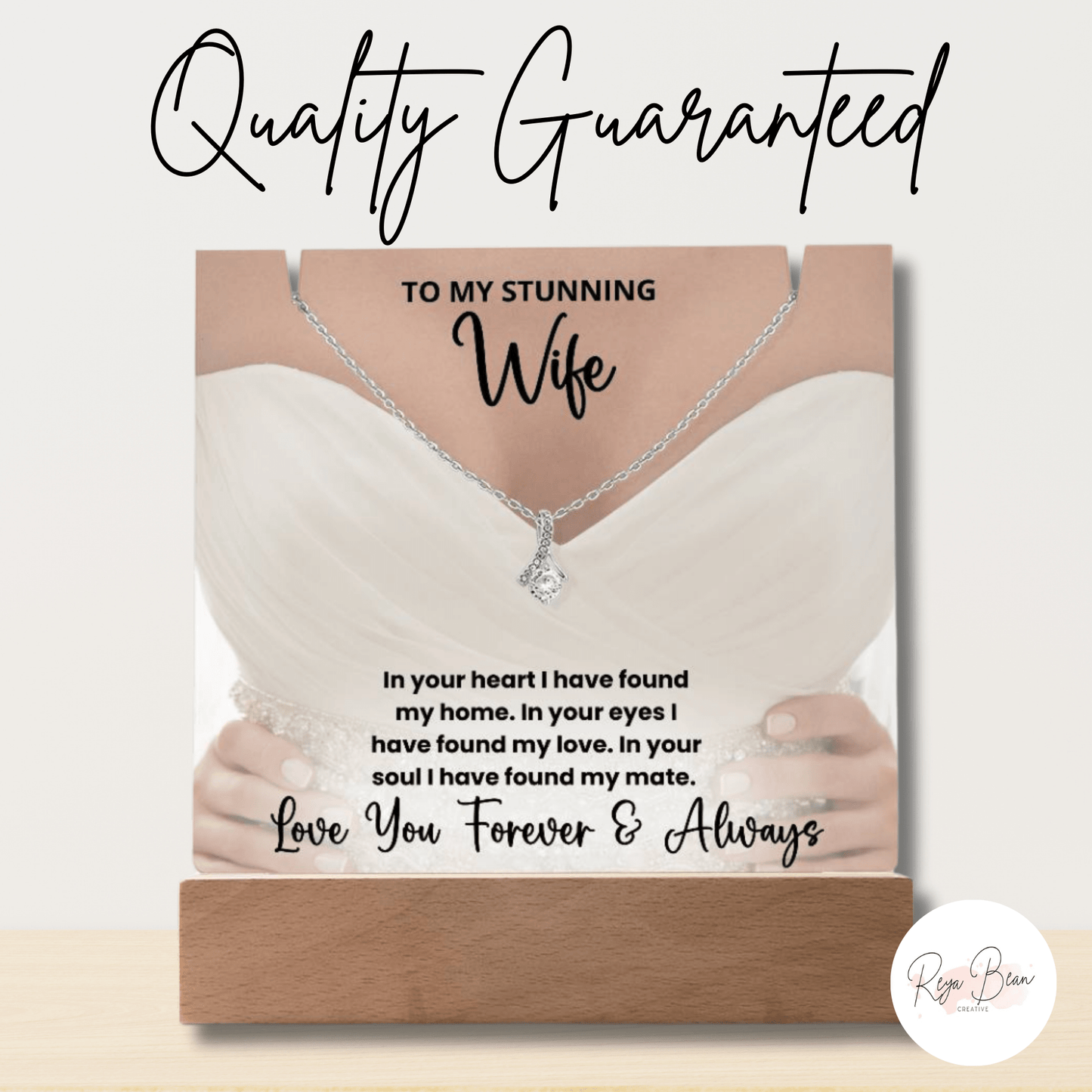 To My Stunning Wife Wedding Anniversary Present - LED Acrylic Plaque + Alluring Beauty Necklace Bundle