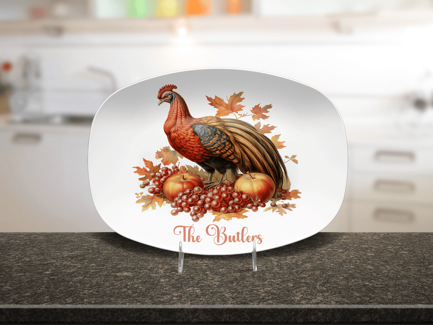 Custom Thanksgiving Platter, Family Tradition Turkey Serving Plate, Personalized Fall Harvest Serving Tray 10 x 14" Unbreakable DecoWare