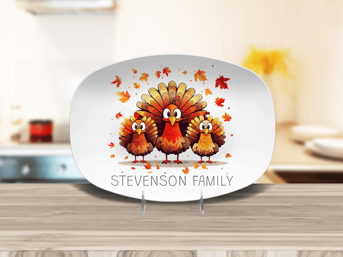 Custom Thanksgiving Platter Funny, Family Tradition Fall Dinner Serving Plate, Personalized Cute Turkeys Serving Tray 10 x 14" Dinner Plate