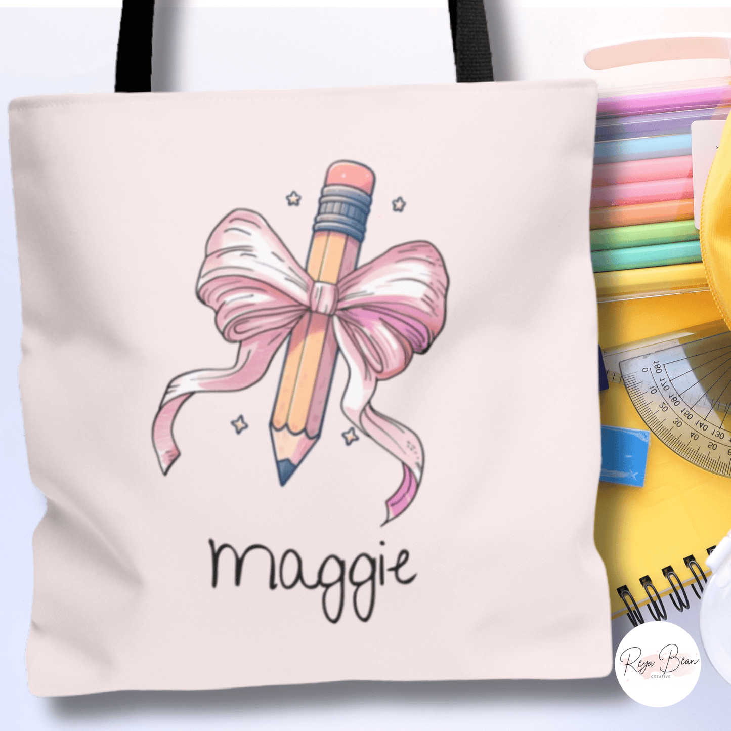 Back to School Coquette Tote Bag Pencil Case Set, Custom Name Pink Bow Pencil Child's Name First Day of School Personalized Bundle