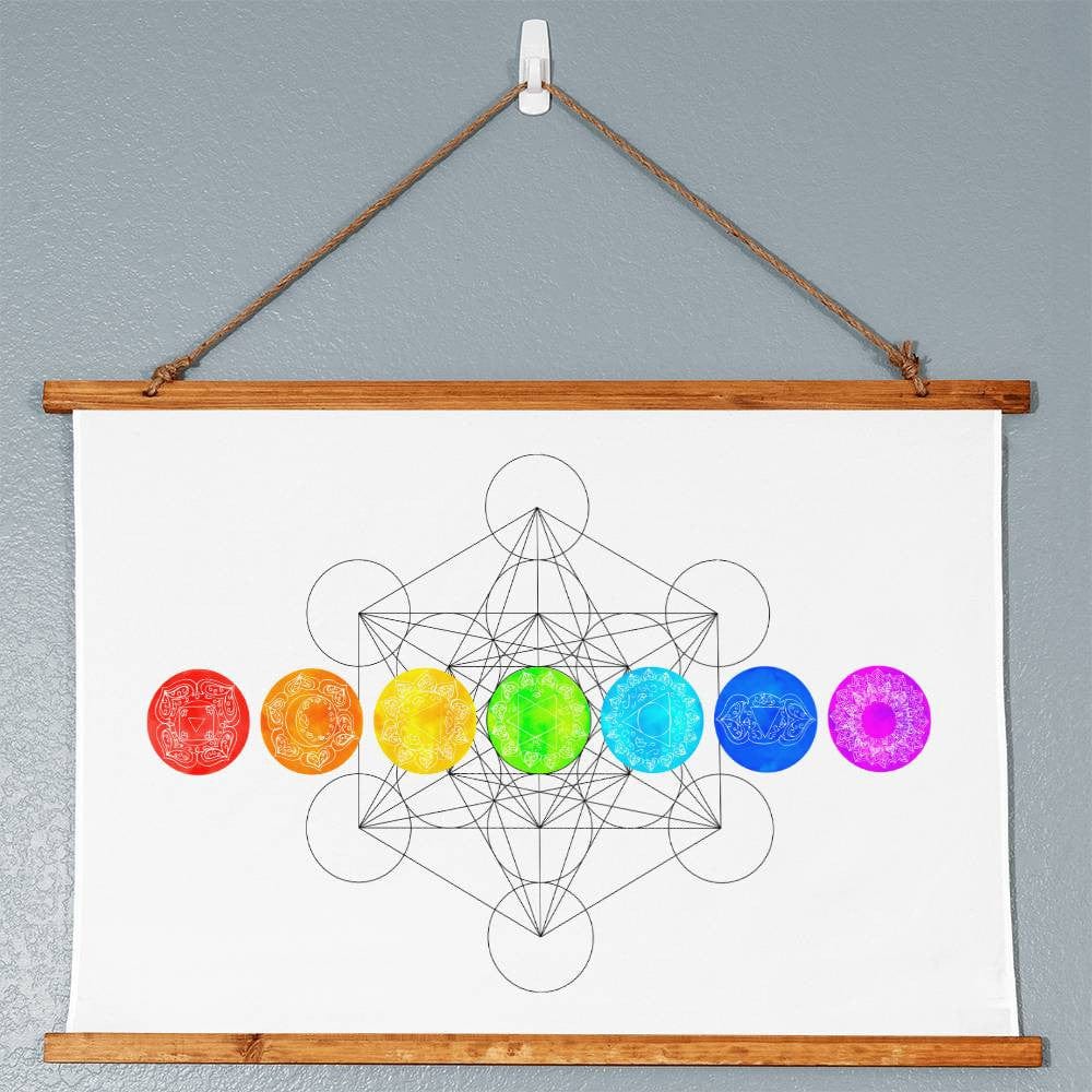 Metatron's Cube Sacred Boho Wood Framed Hanging Tapestry