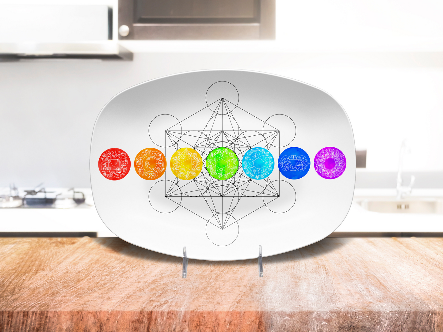 Chakras Rainbow Platter, Metaphysical Wellness Serving Plate, Mindfulness Meditation Tray, Spiritual Root Crown Chakra Yoga Reiki Mystical
