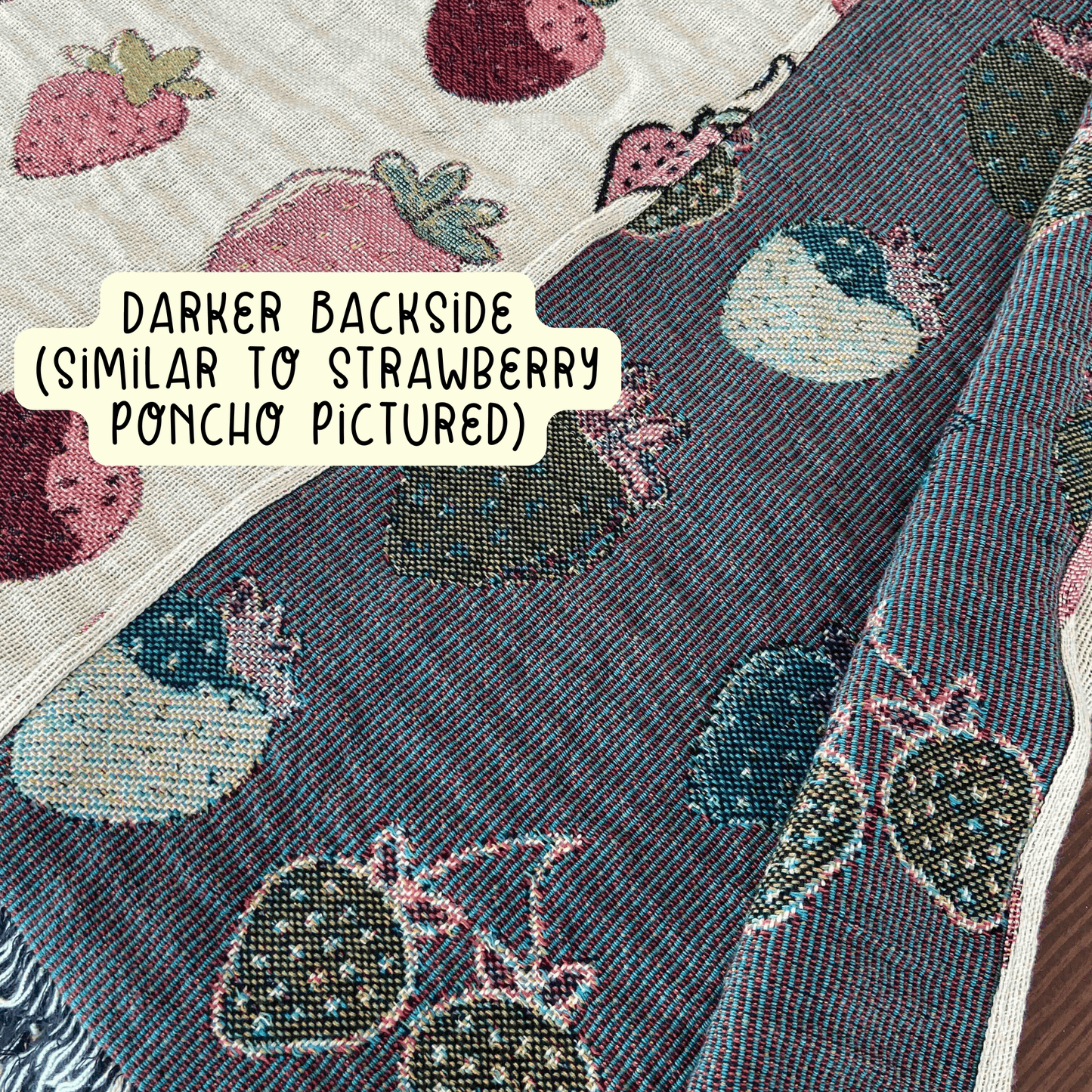 Woodland Motif Woven Cotton Festival Poncho, 50" x 60"