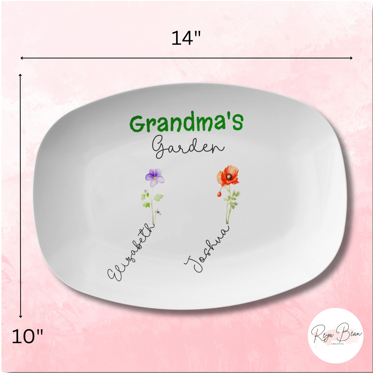 Grandma's Custom Kids Grandkids Birth Flower Platter