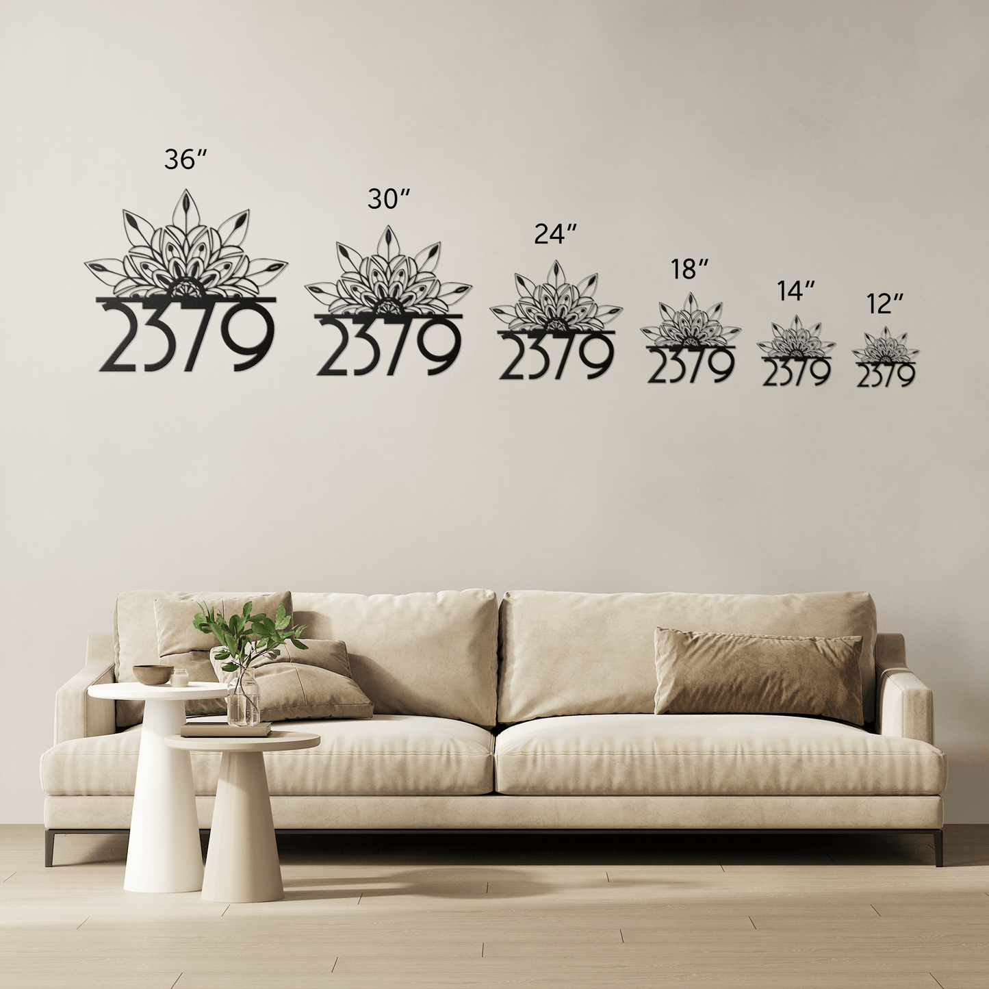 Custom Art Deco House Numbers Die-Cut Metal Sign, Personalized Housewarming Gift Mandala Street Sign Address Mid Century Modern
