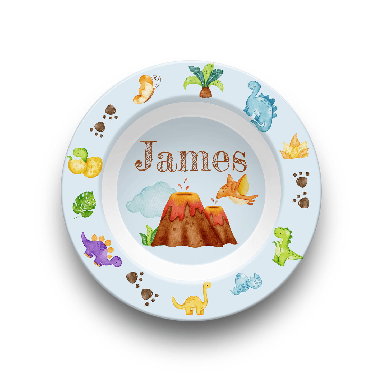Dinosaur Plate, Bowl, Placemat, Fork, and Spoon Dinnerware Set - Custom Name