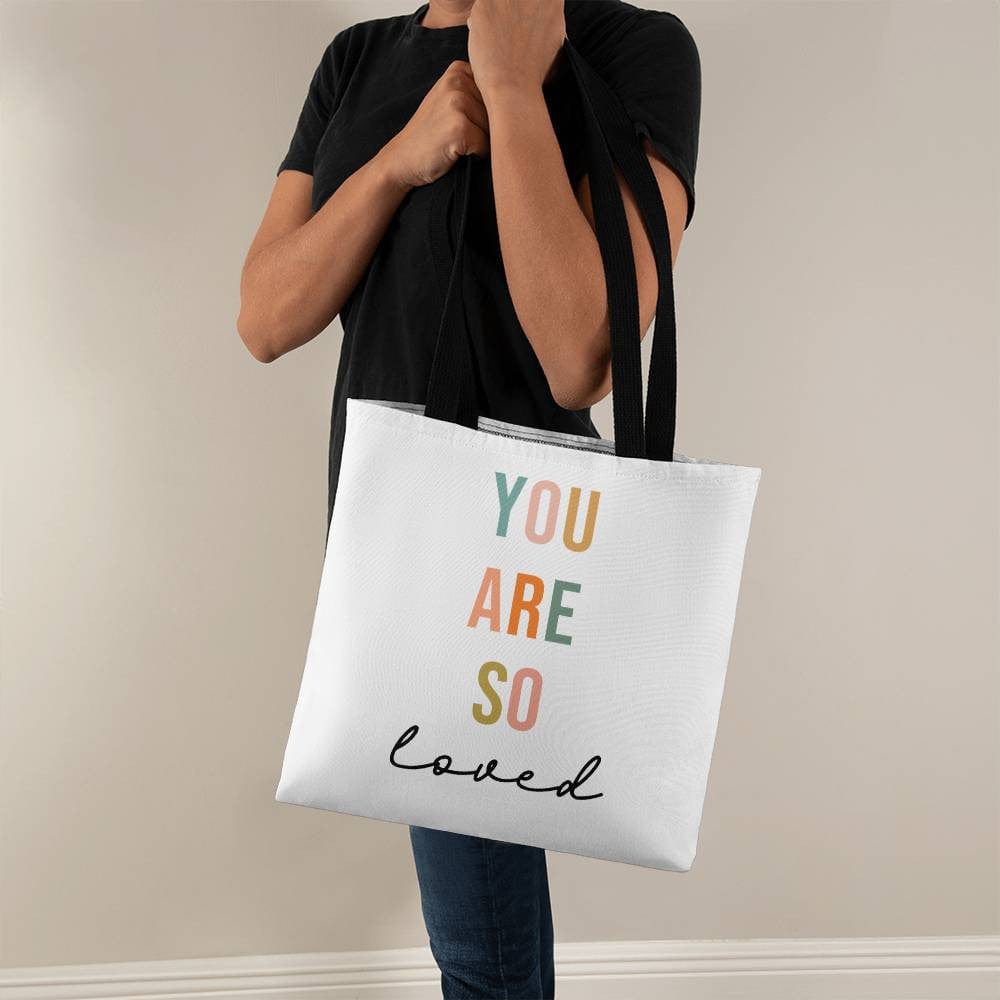 You are So Loved Tote Bag, Positive Affirmation Boho Minimalist Around Town Gift for Her, Best Friend Self-Care Motivational Inspiration