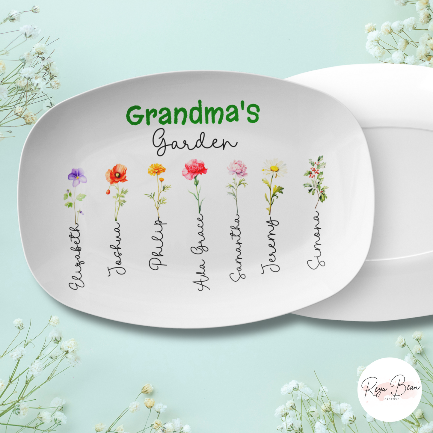 Grandma's Custom Kids Grandkids Birth Flower Platter