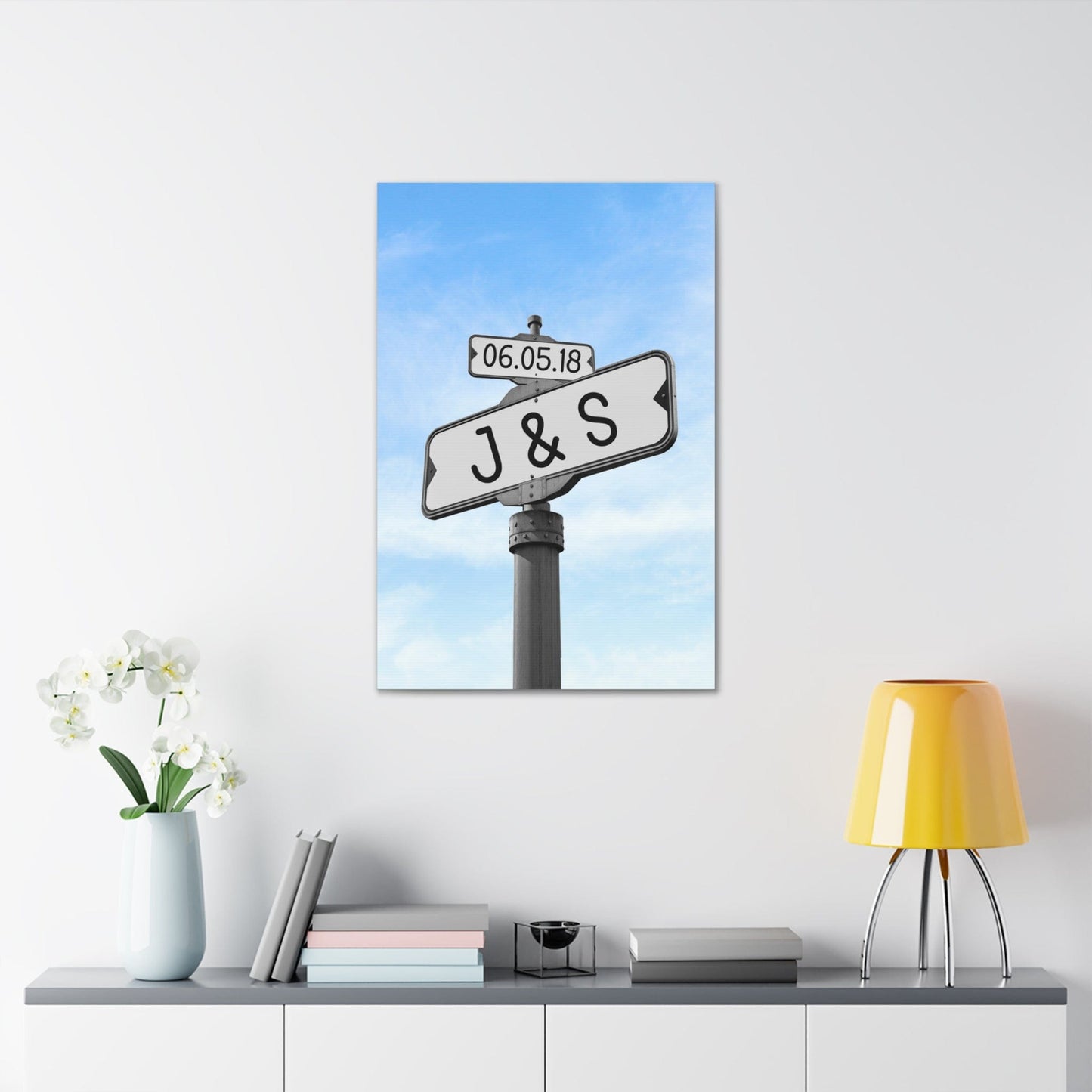 Road Sign Wall Art Custom Canvas Gallery Wrap, Personalized Couple's Wedding Gift, Wedding Date Couple's Initials Street Sign Canvas Art