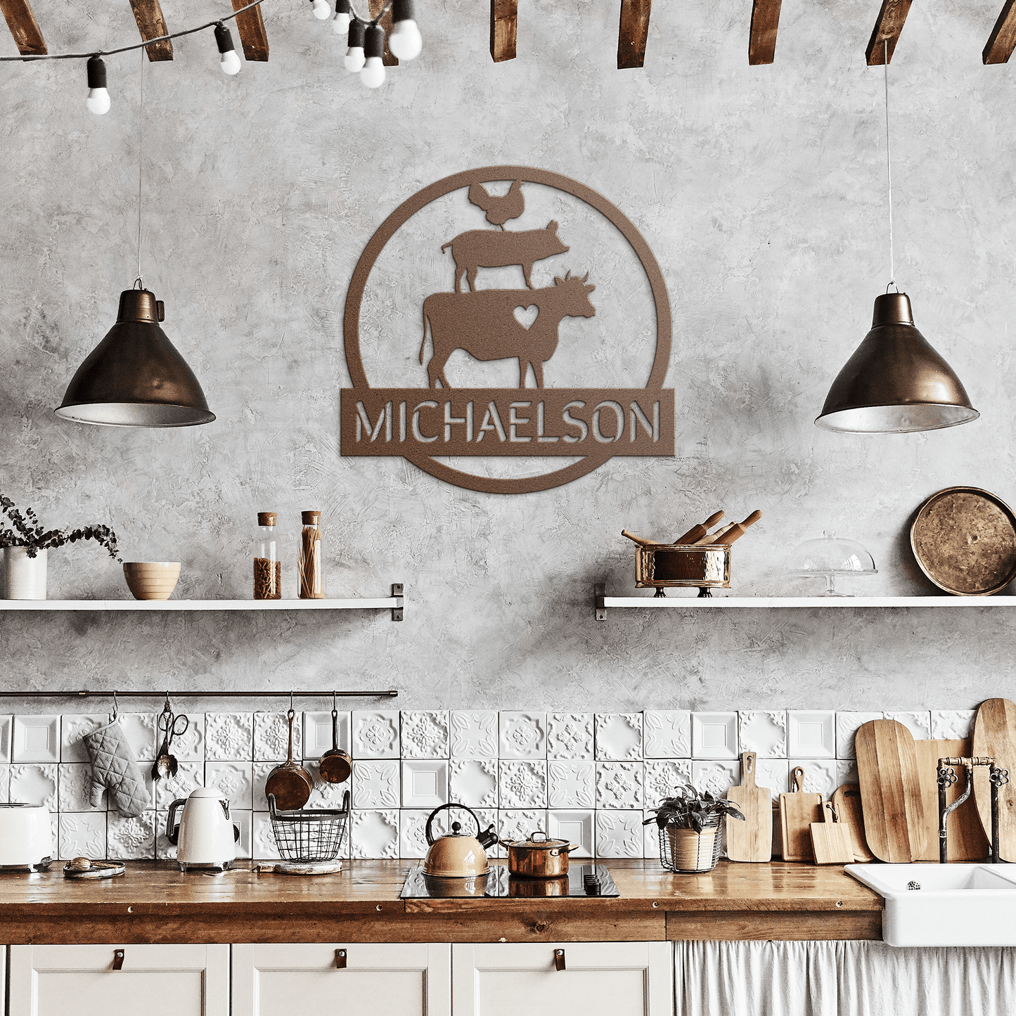 Custom Family Name - Farm Animals Die-Cut Steel Sign