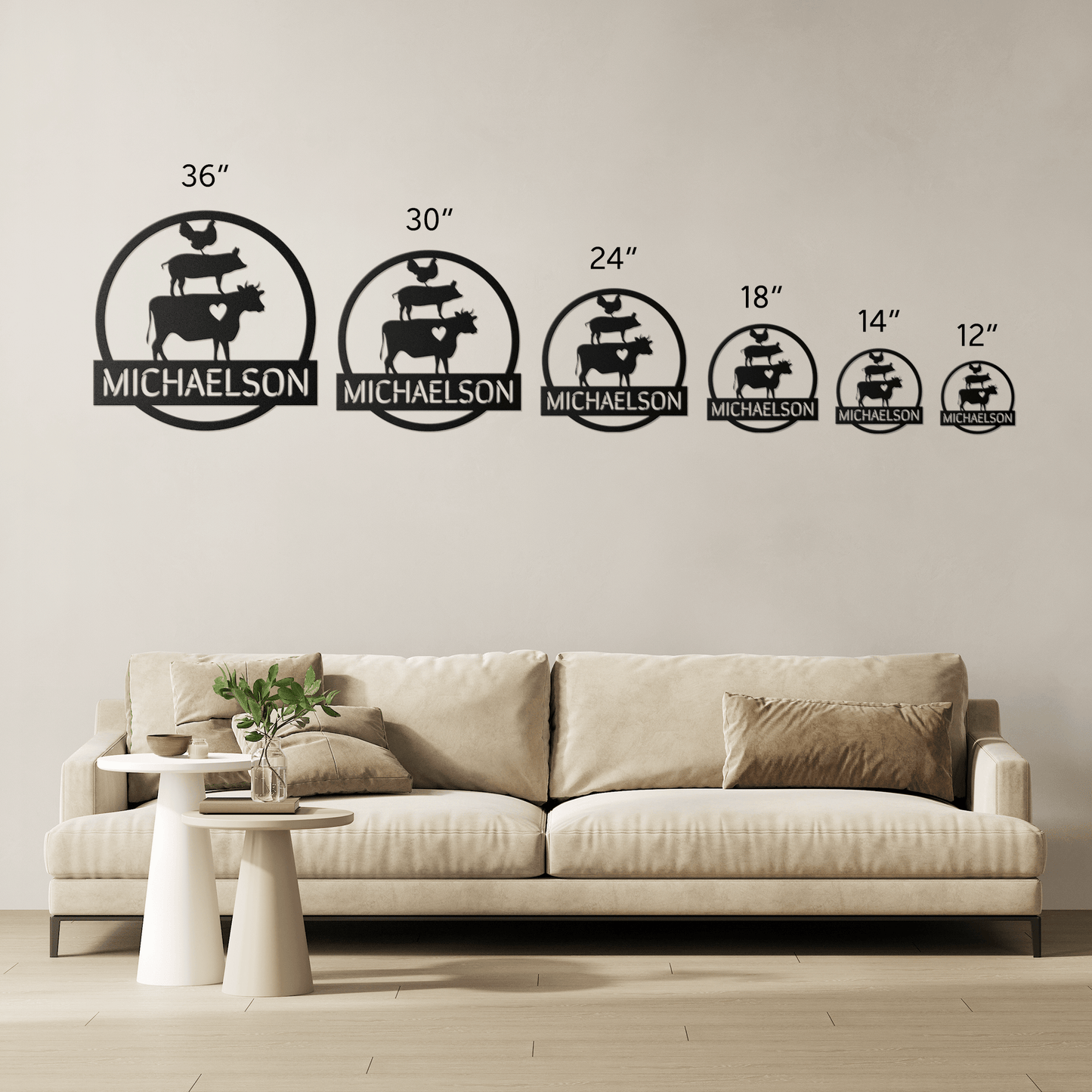 Custom Family Name - Farm Animals Die-Cut Steel Sign