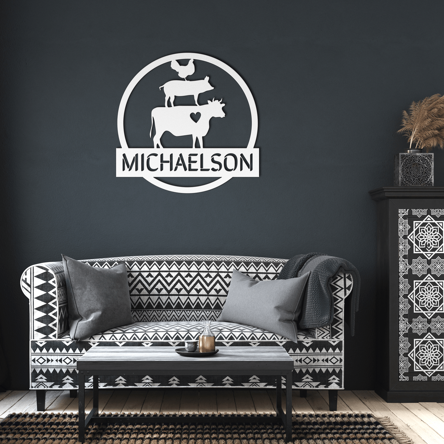 Custom Family Name - Farm Animals Die-Cut Steel Sign