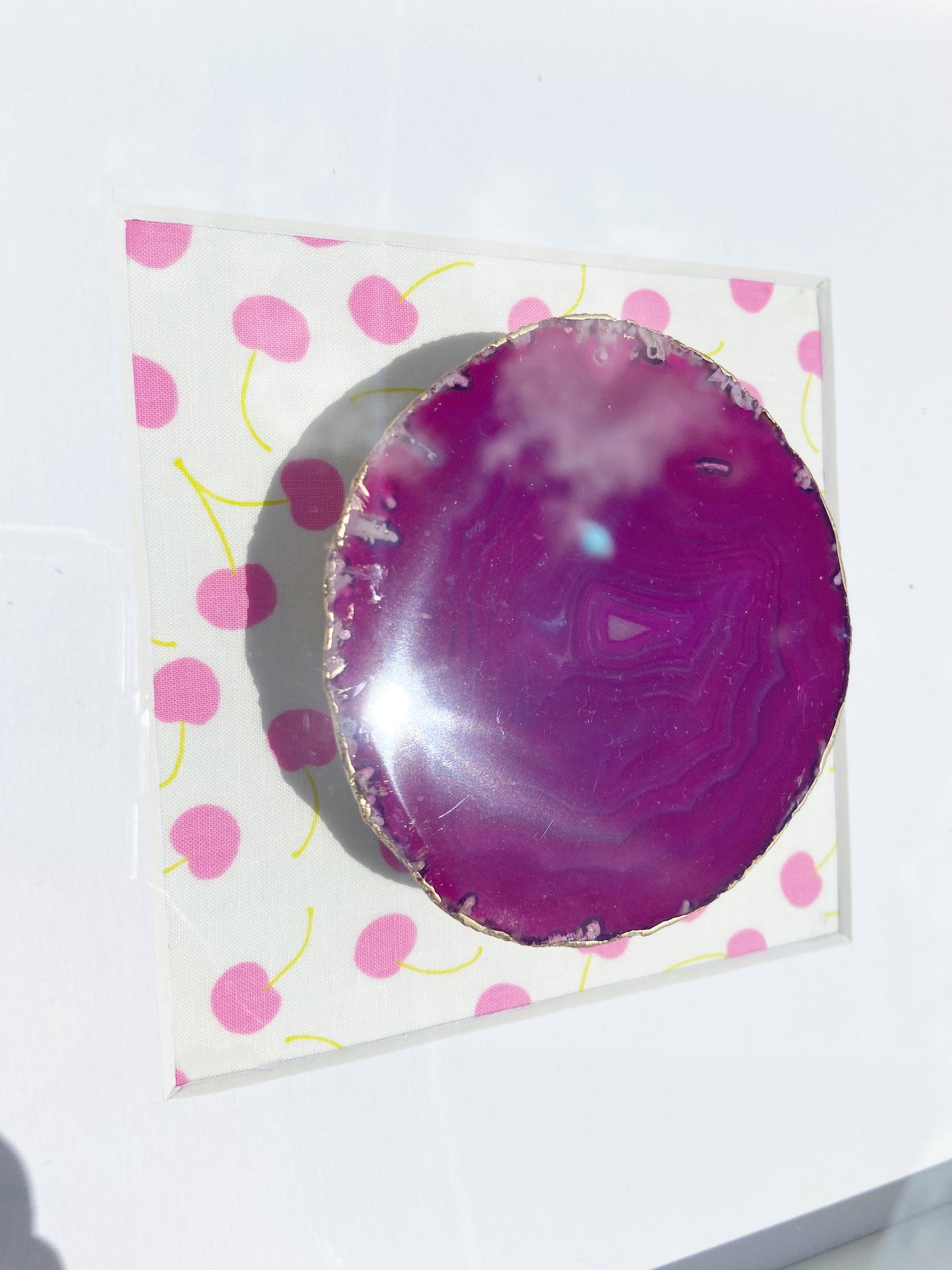 Framed Pink Agate - Cherry Fabric Background 10.5 x 10.5"