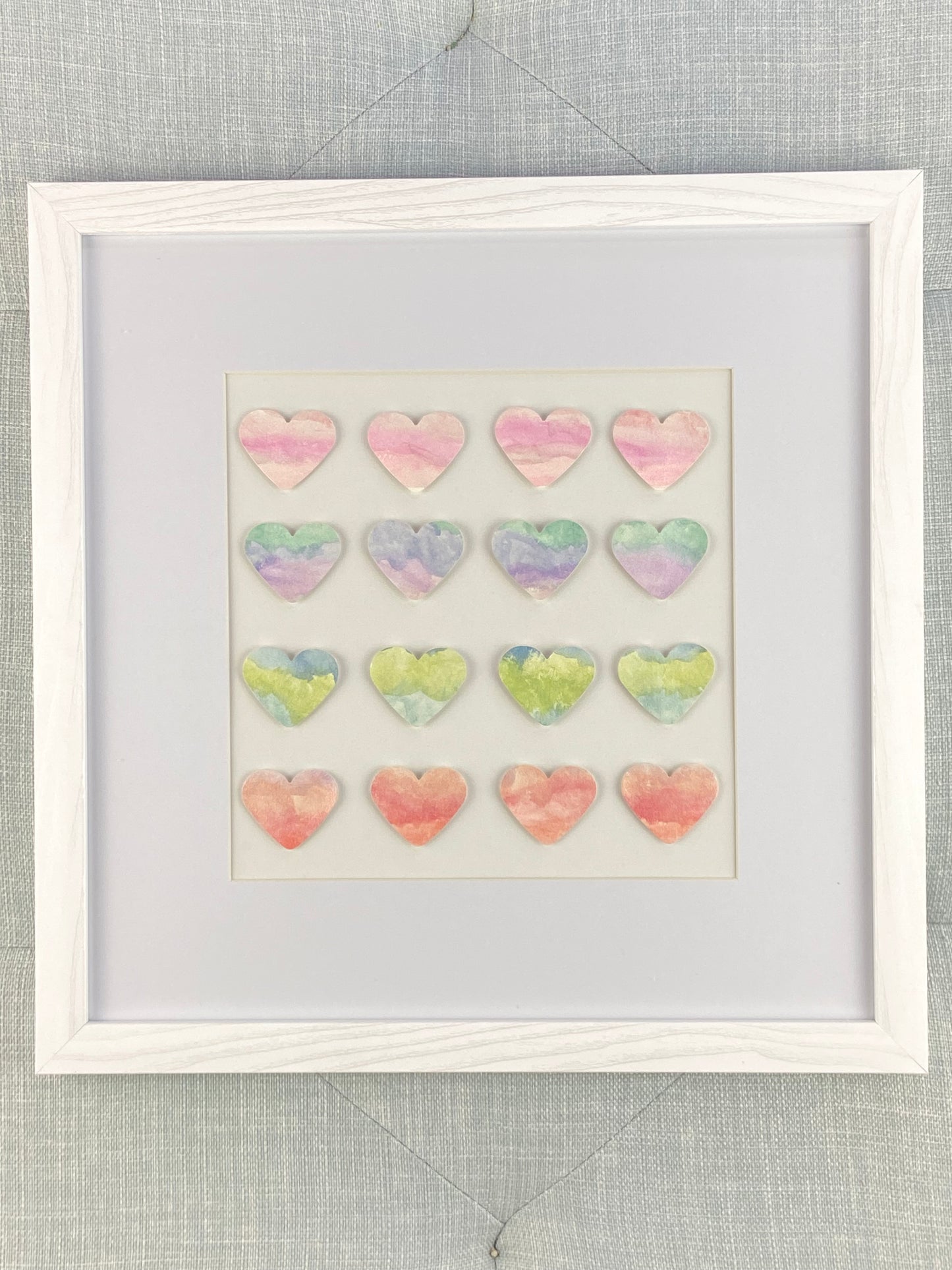 Framed Watercolor Ombre Hearts Wall Art, 13 x 13"