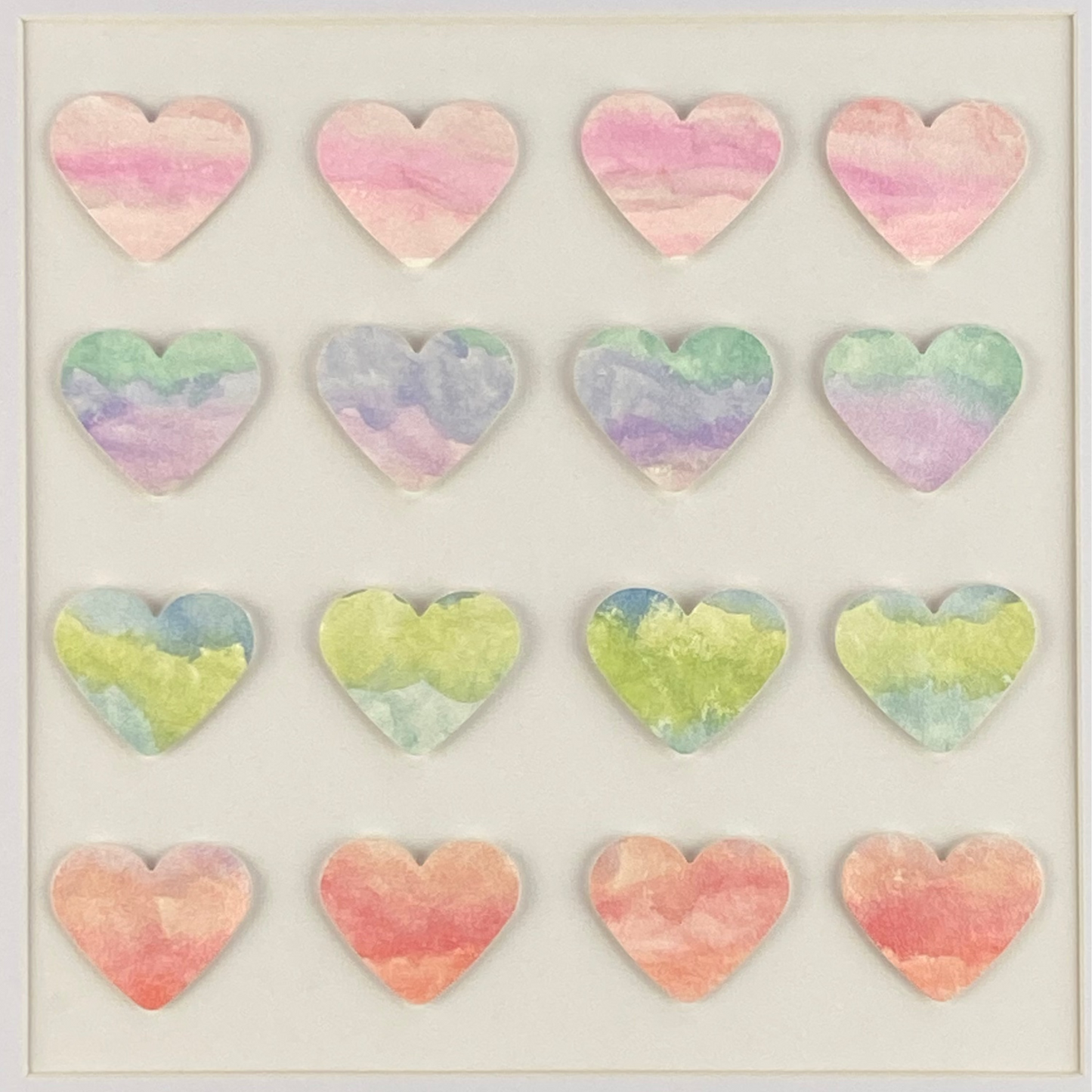 Framed Watercolor Ombre Hearts Wall Art, 13 x 13"