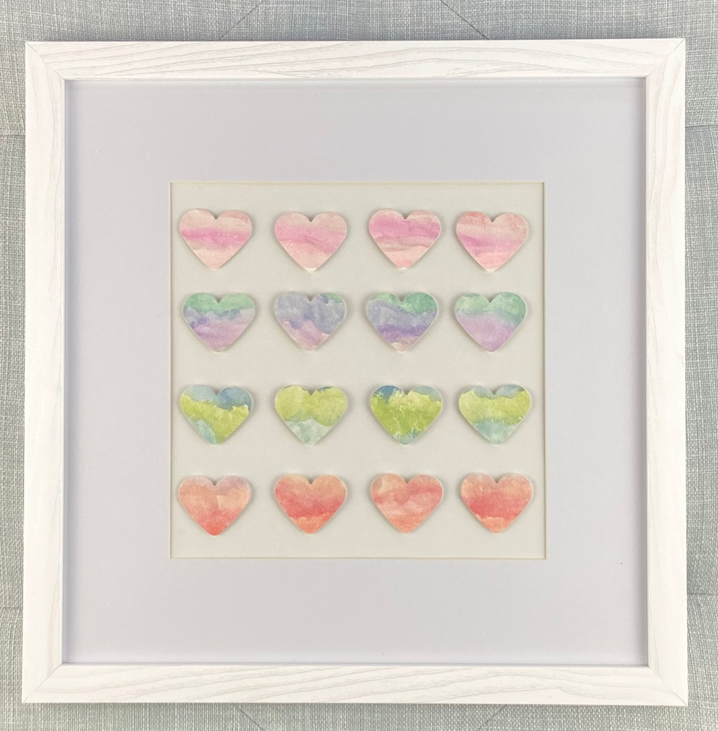 Framed Watercolor Ombre Hearts Wall Art, 13 x 13"
