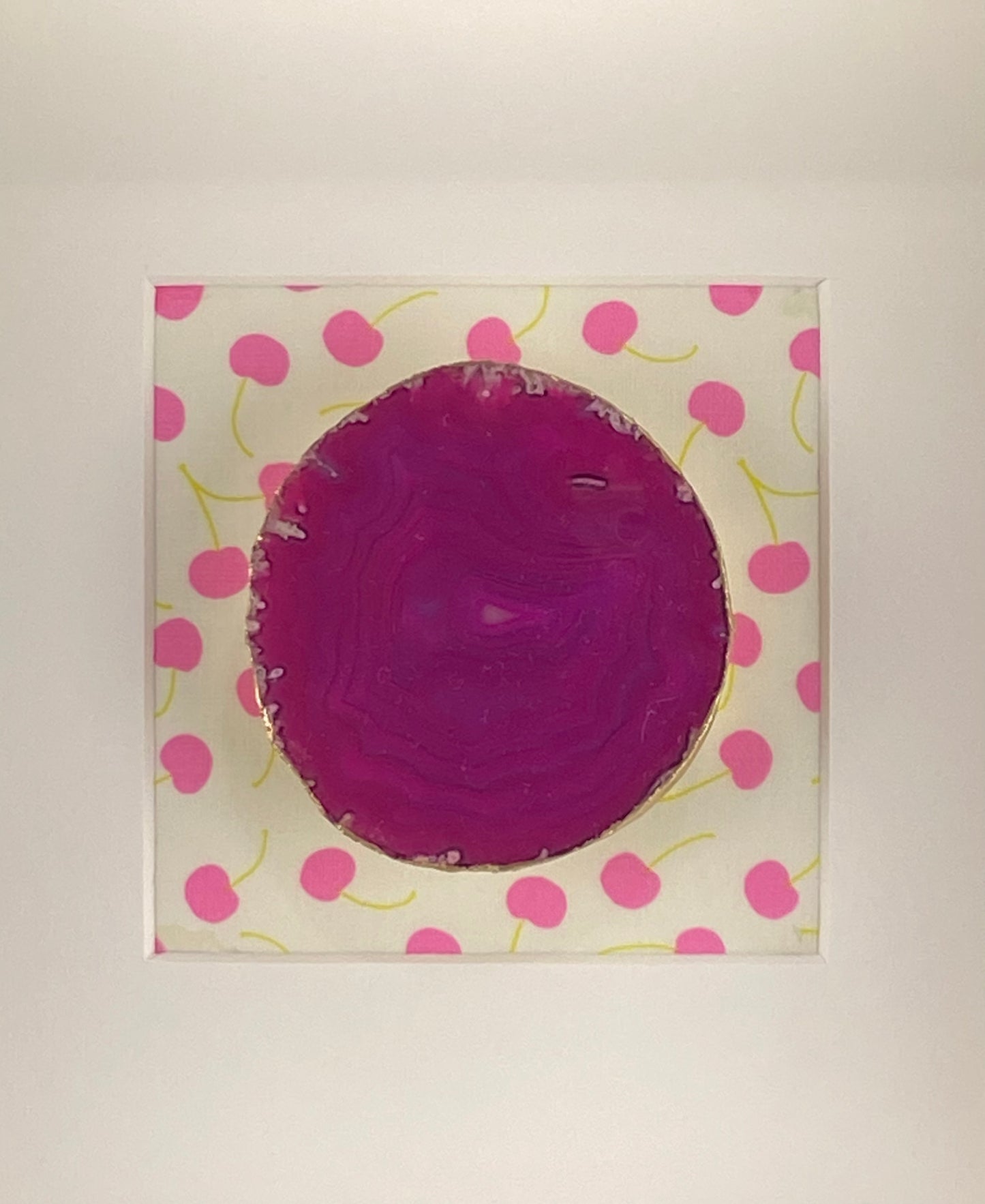 Framed Pink Agate - Cherry Fabric Background 10.5 x 10.5"