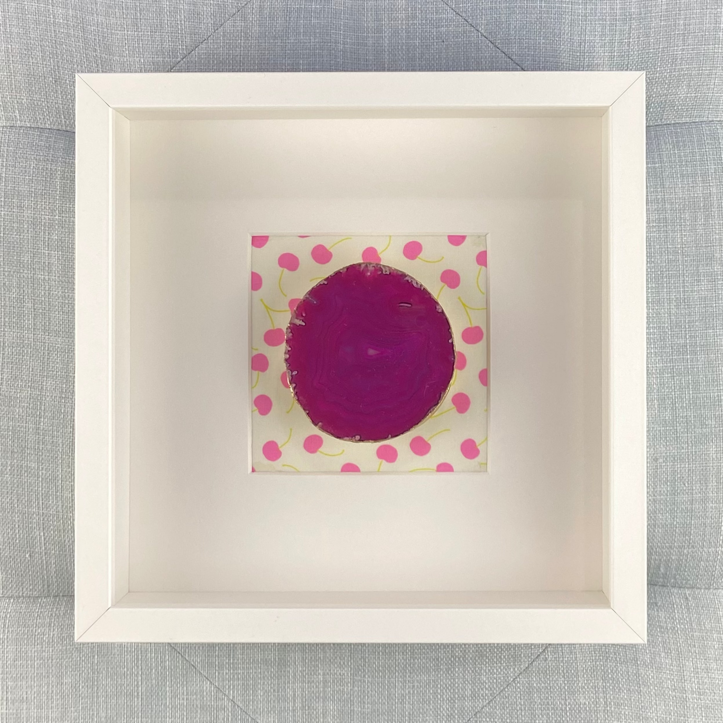 Framed Pink Agate - Cherry Fabric Background 10.5 x 10.5"