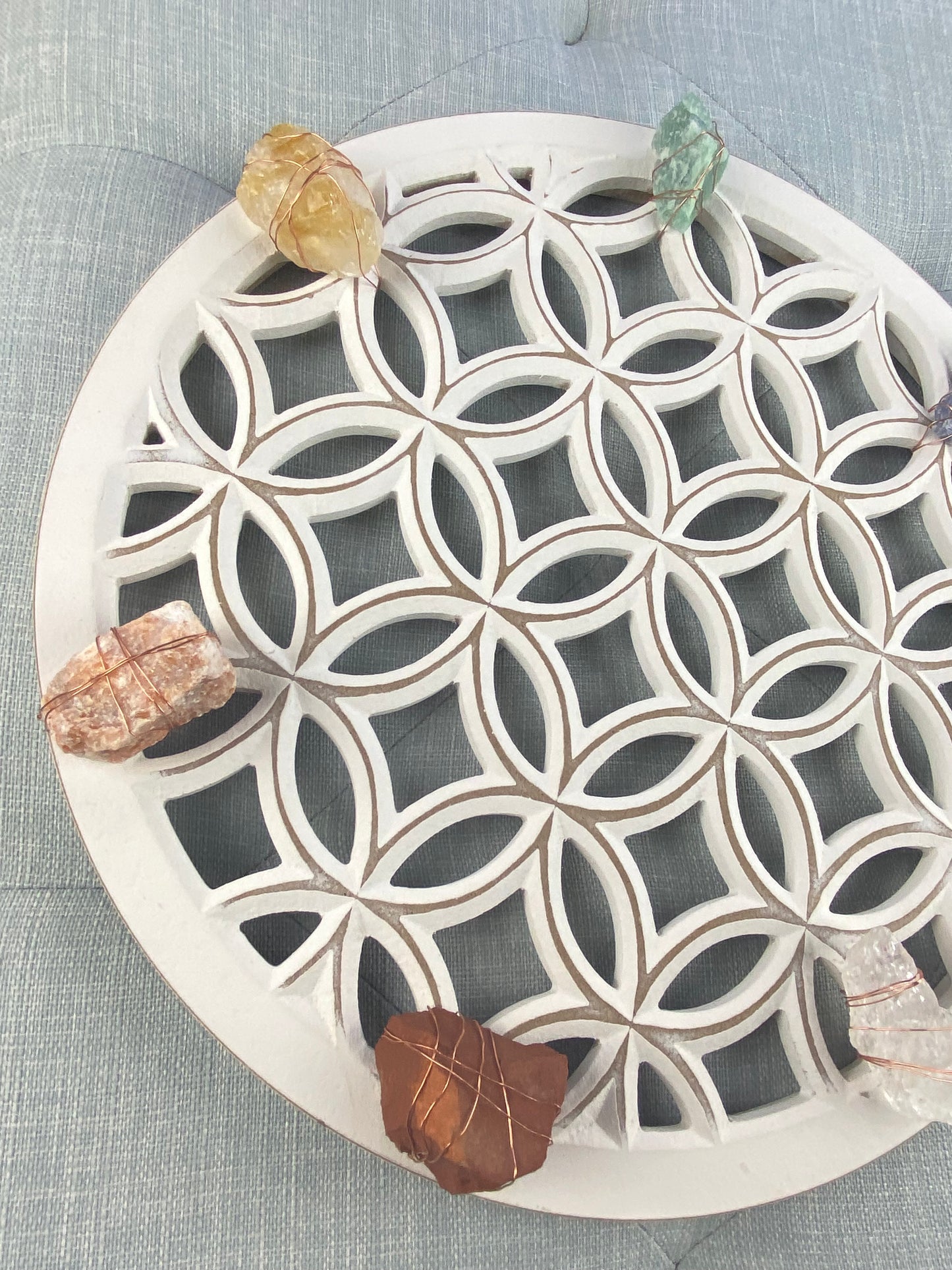 Sacred Geometry Wall Art - Wire-wrapped Raw Chakra Crystals - One of a Kind Crystal Grid