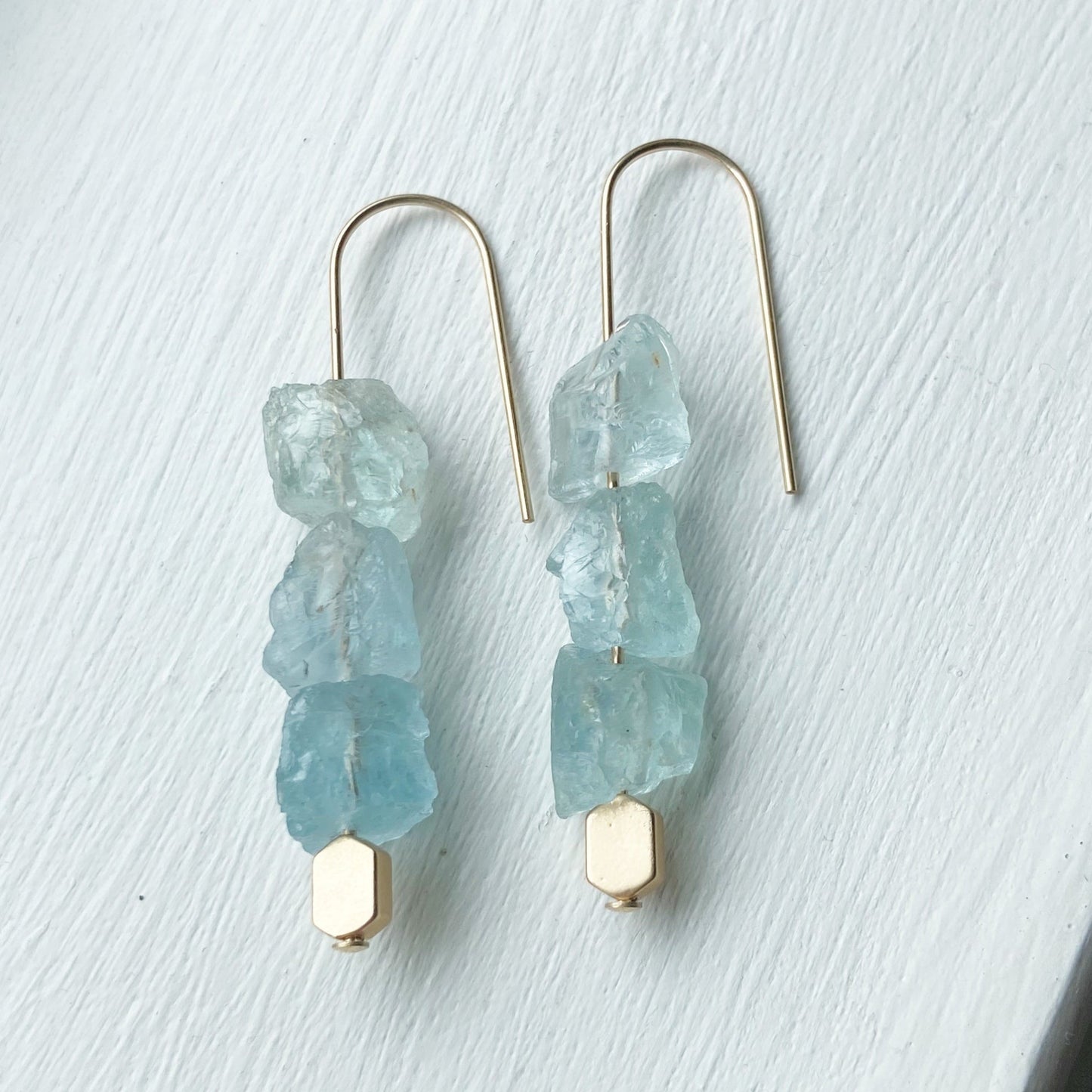 Aquamarine Gold Dangle Earrings 2.25"