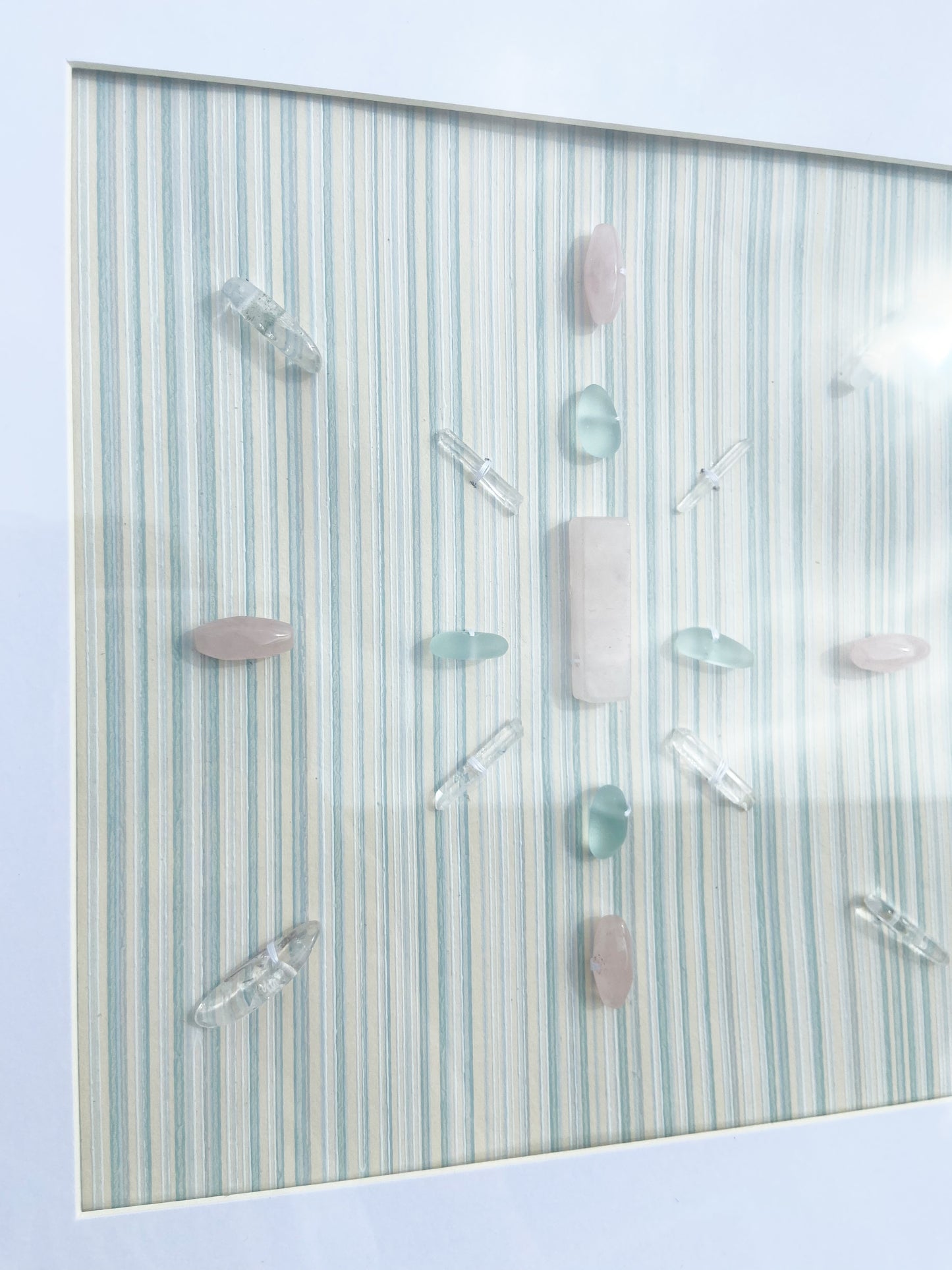 Framed Crystal Grid 10 x 10 - Rose Quartz, Quartz, Blue Glass
