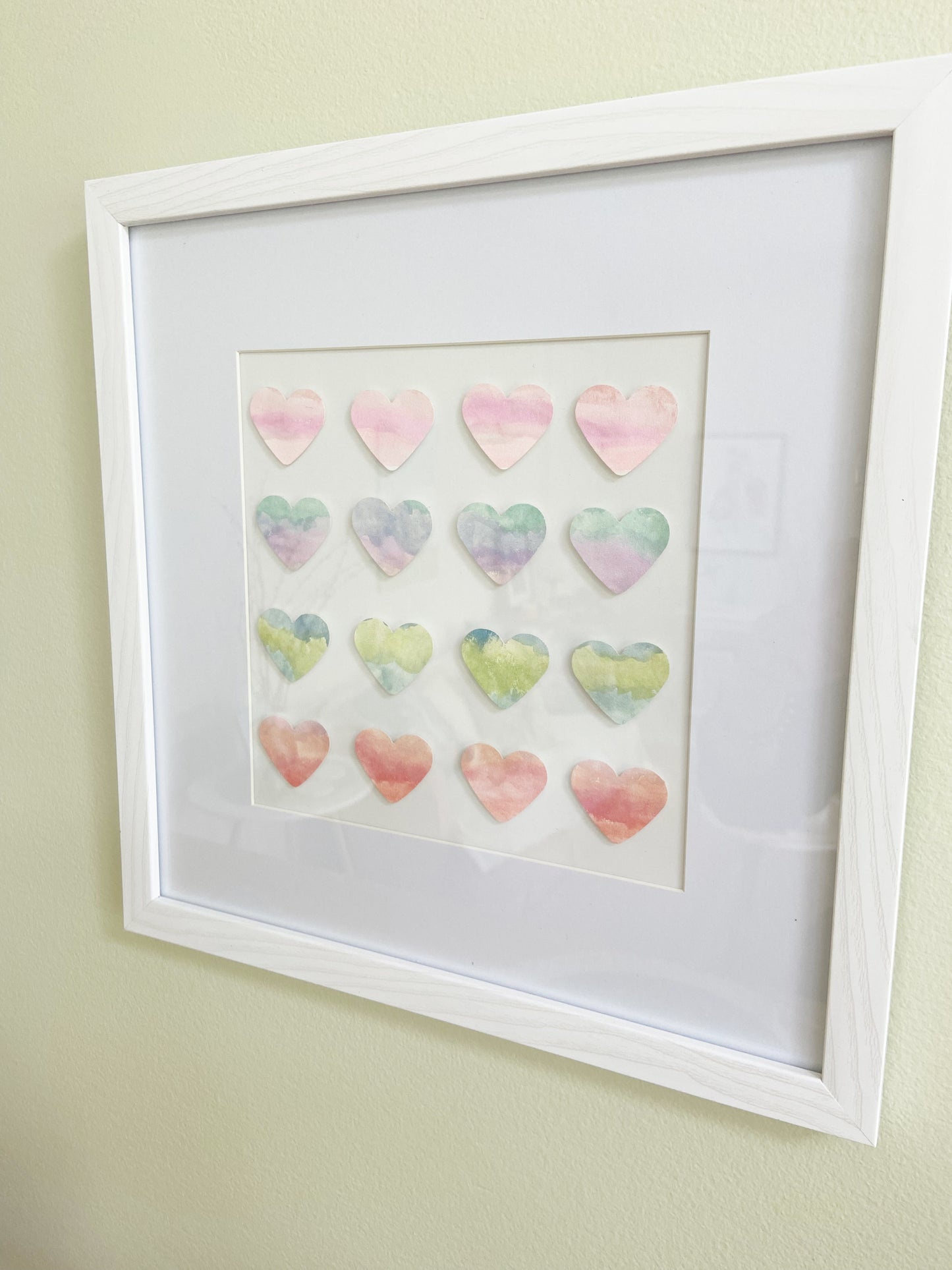 Framed Watercolor Ombre Hearts Wall Art, 13 x 13"