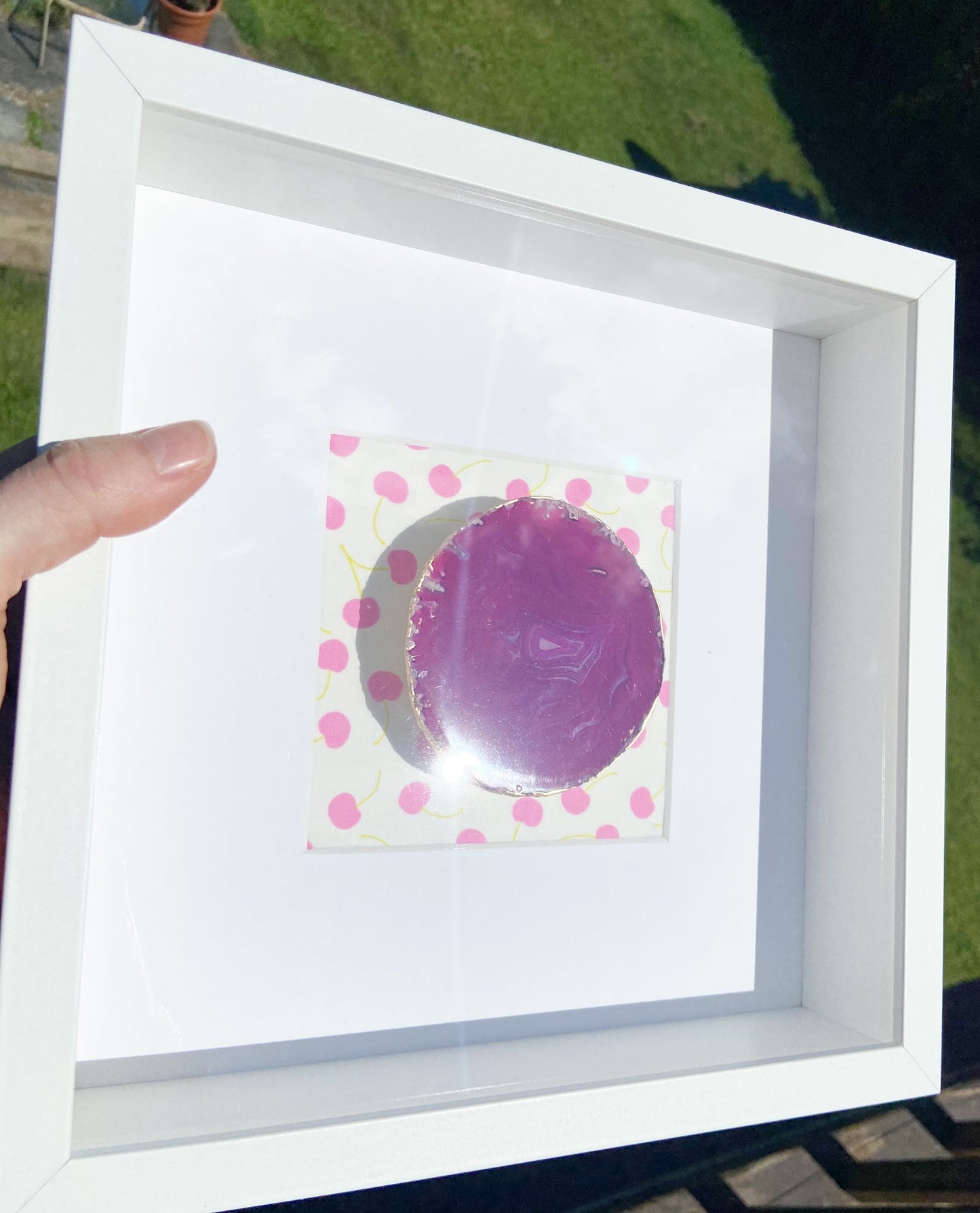 Framed Pink Agate - Cherry Fabric Background 10.5 x 10.5"
