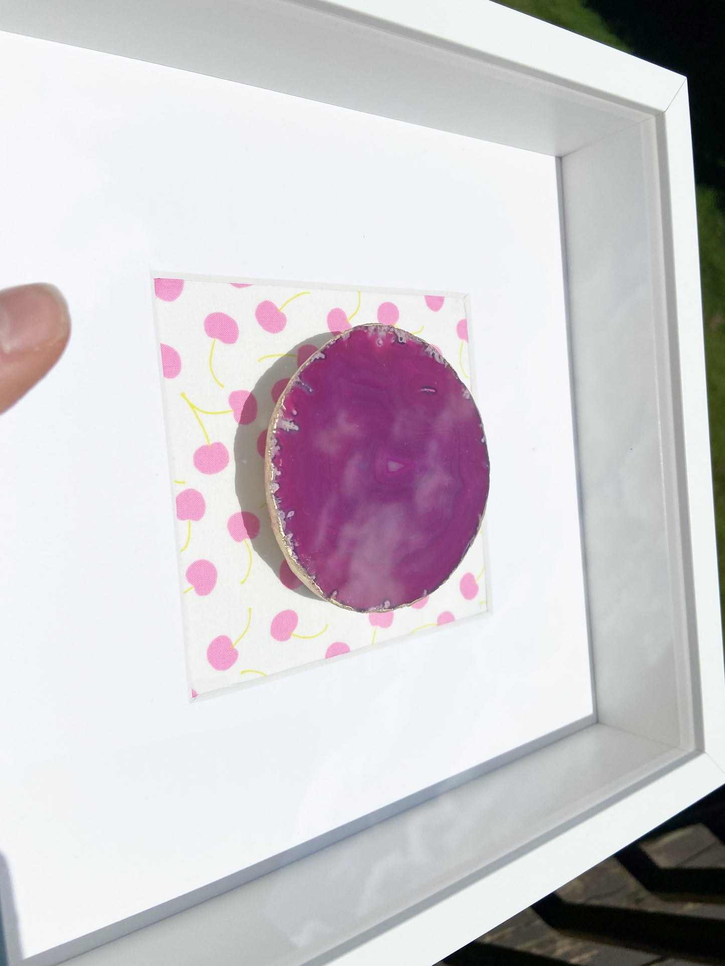 Framed Pink Agate - Cherry Fabric Background 10.5 x 10.5"