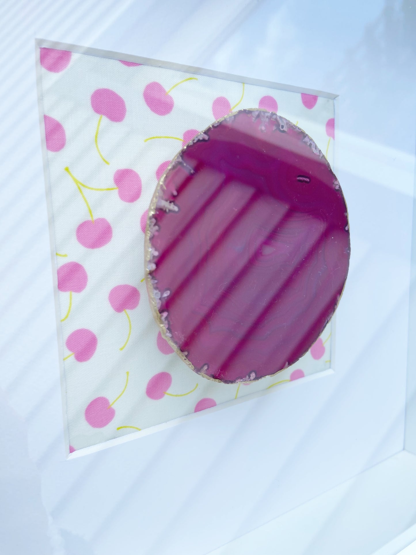 Framed Pink Agate - Cherry Fabric Background 10.5 x 10.5"
