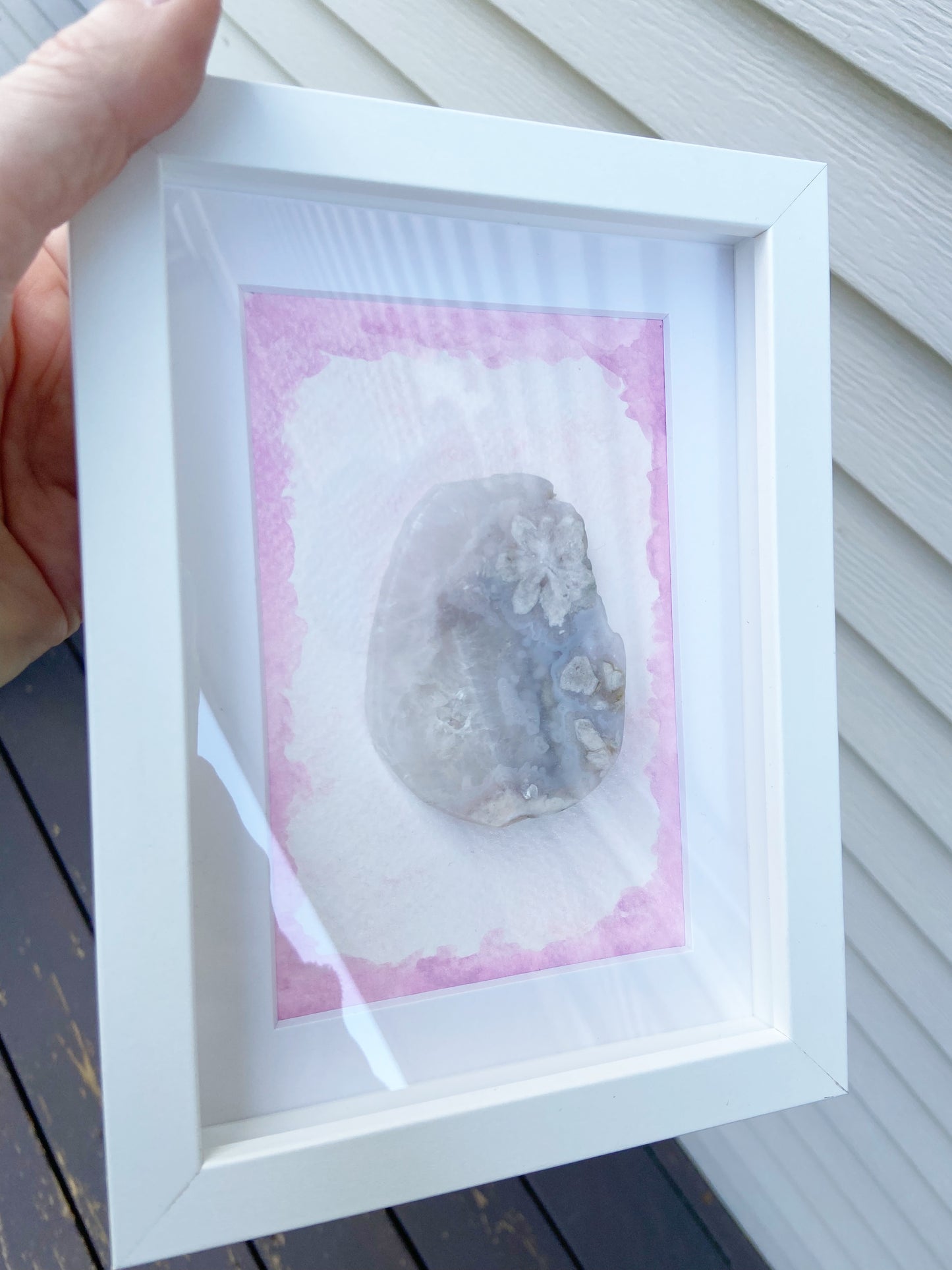 Pink Watercolor Framed Agate Slice - 5.75 x 7.75"