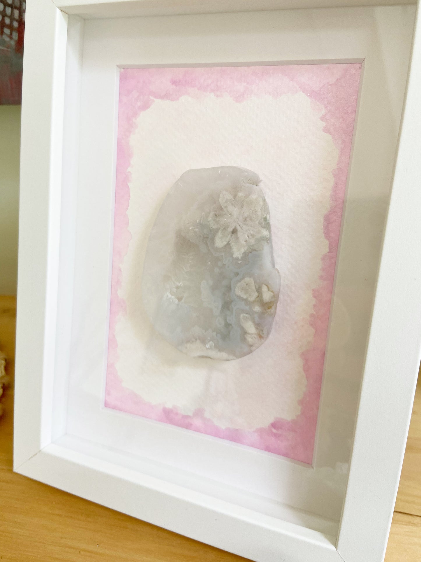 Pink Watercolor Framed Agate Slice - 5.75 x 7.75"