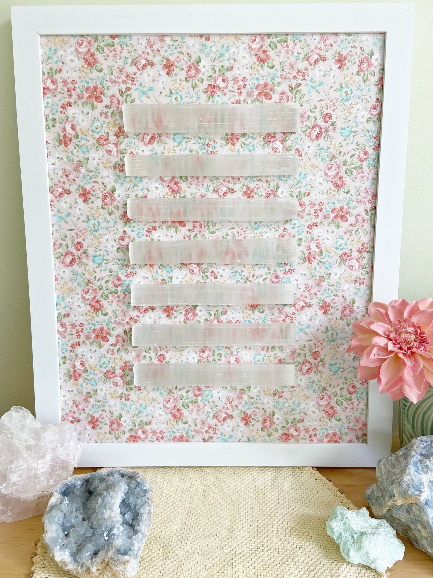 Minimalist Selenite Framed Wall Art - Floral Background 16 x 20"
