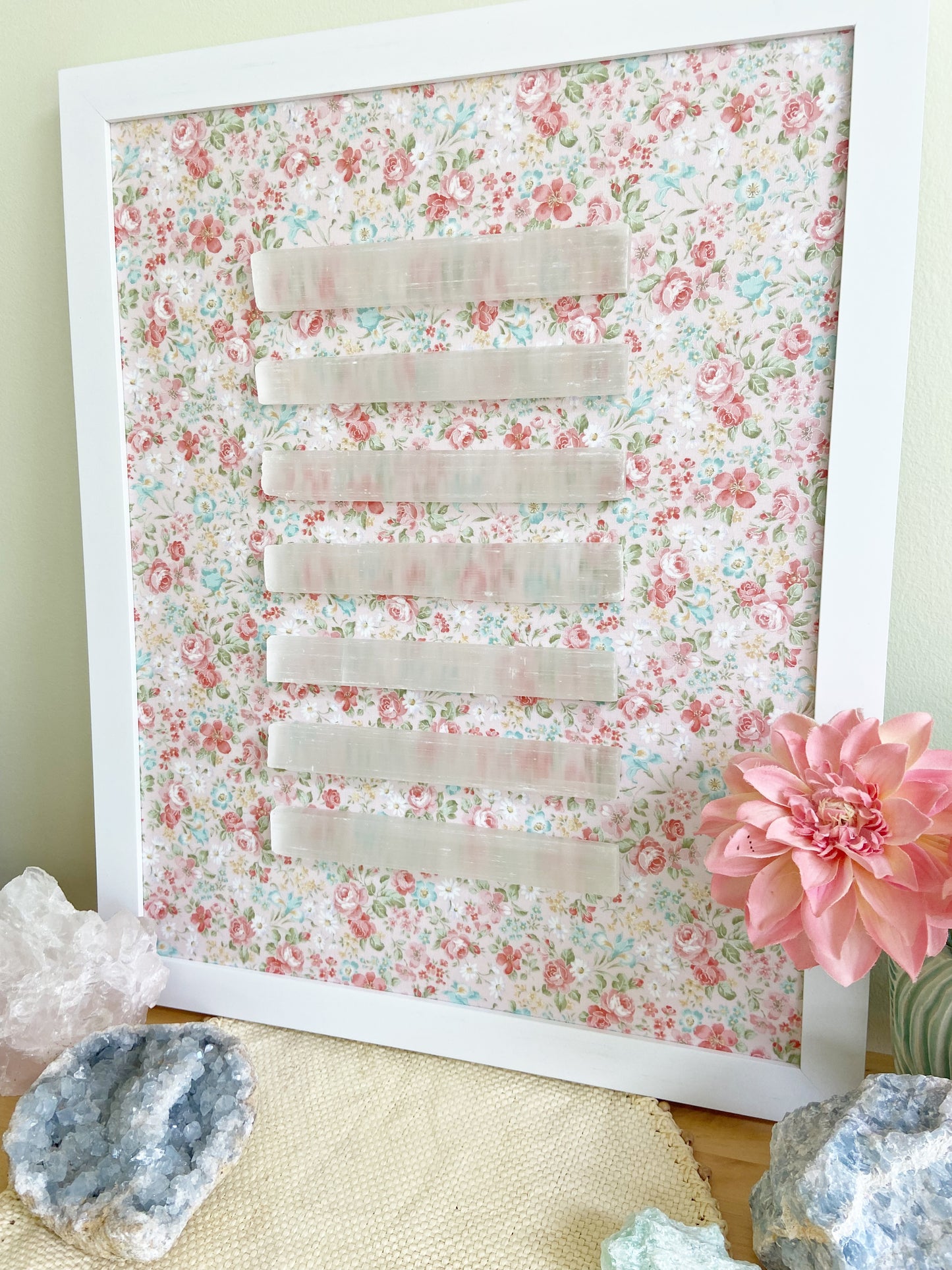 Minimalist Selenite Framed Wall Art - Floral Background 16 x 20"