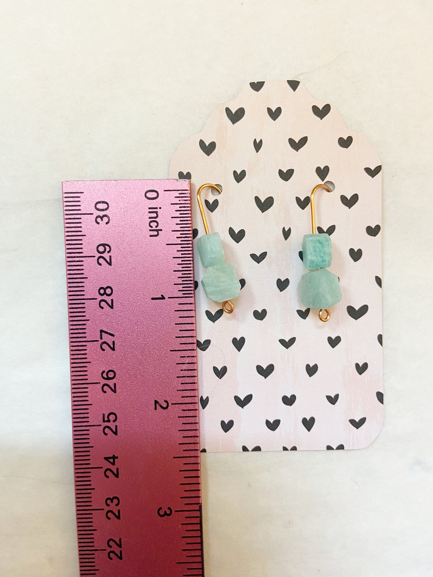 Raw Amazonite Copper Wire Dangle Drop Earrings - 1"