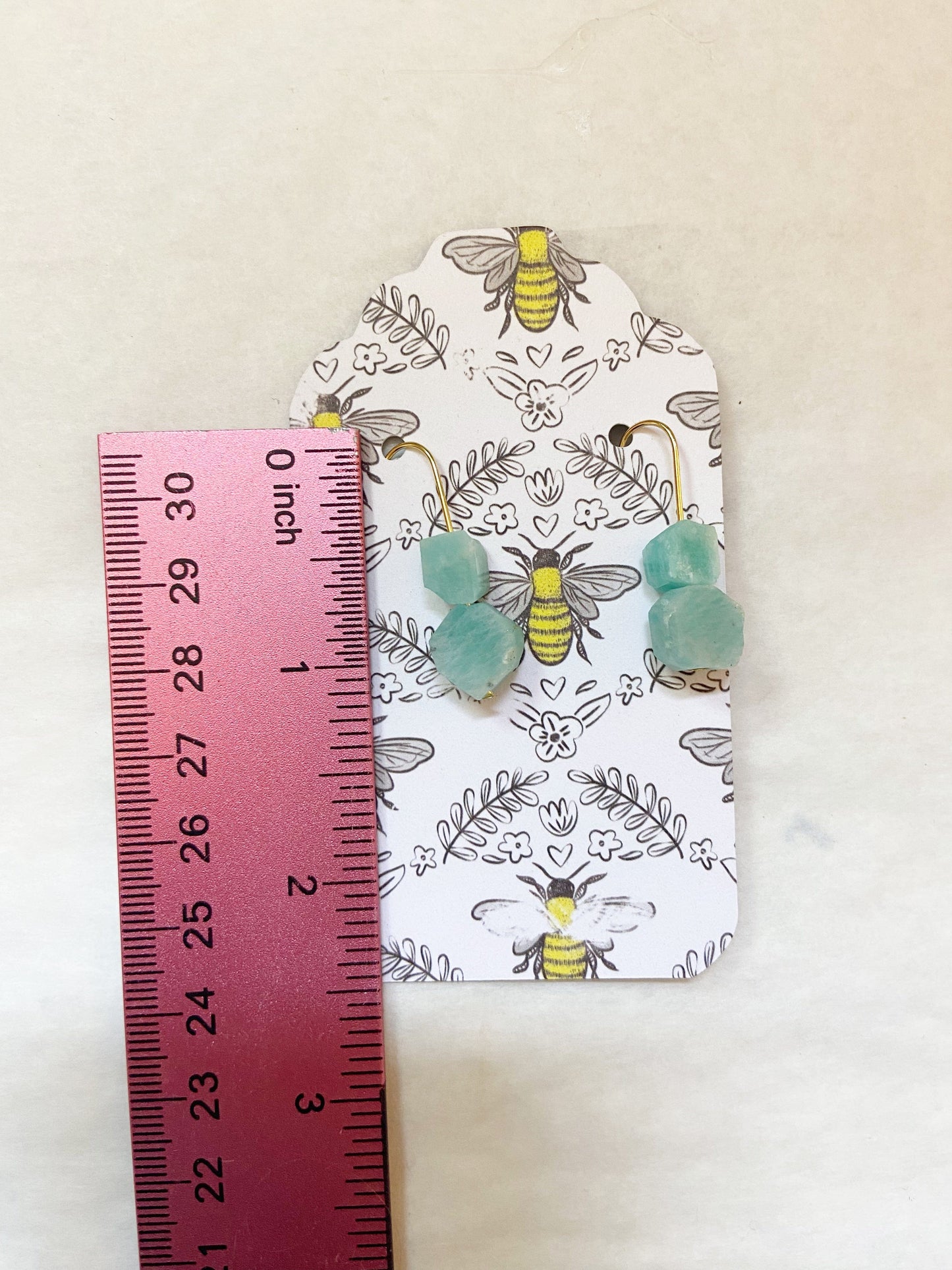 Raw Amazonite Gold Wire Dangle Drop Earrings - 1.25"