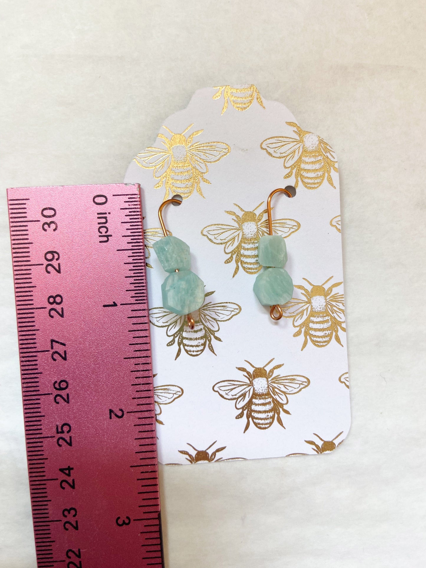 Raw Amazonite Earrings - Handmade Copper Wire Dangle Drop 1.25 Inch Jewelry